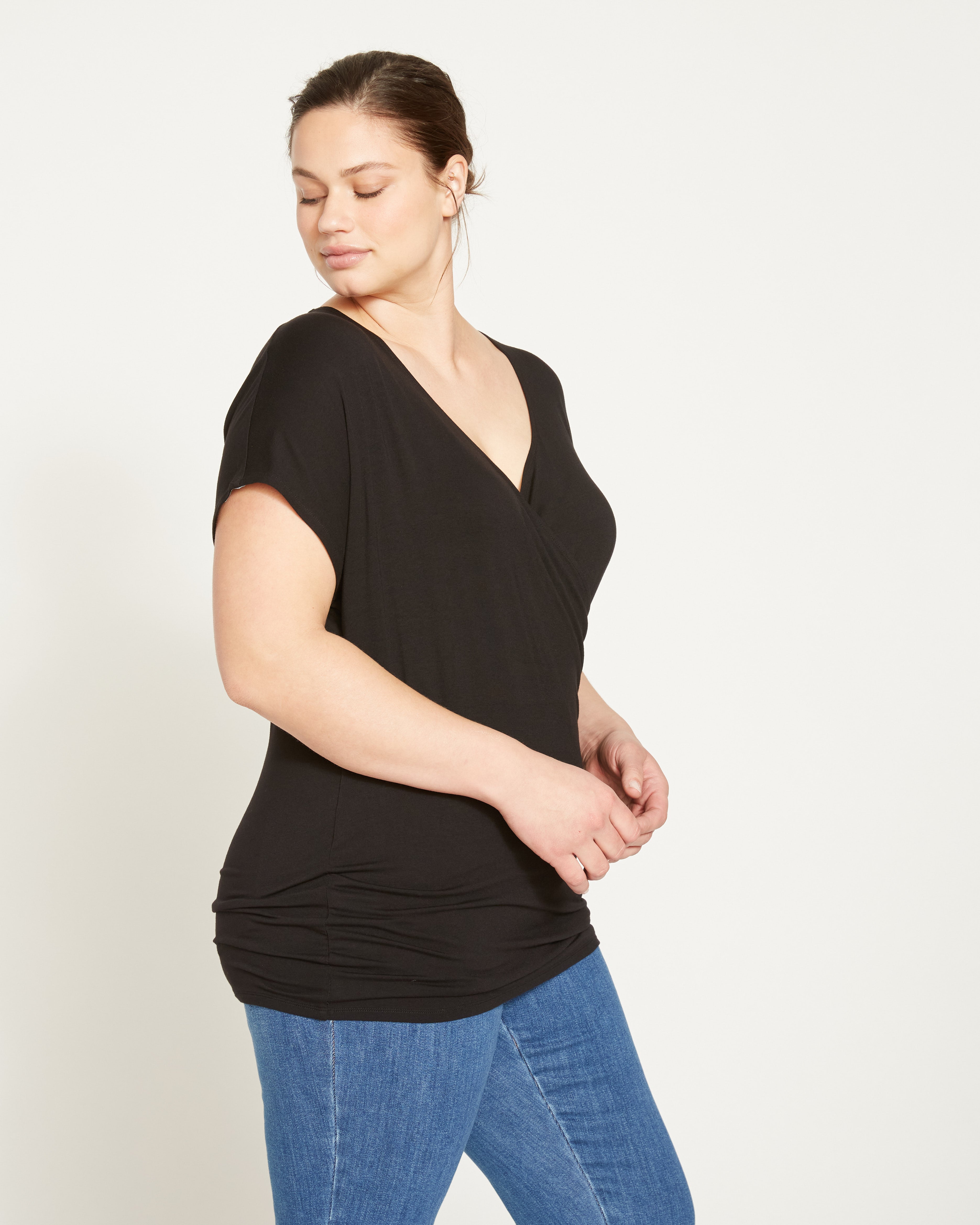 口コミ・レビュー評価が高いおすすめ人気商品の通販 Cross Sleeve Short Two-Way Jersey Liquid Top Black - トップス