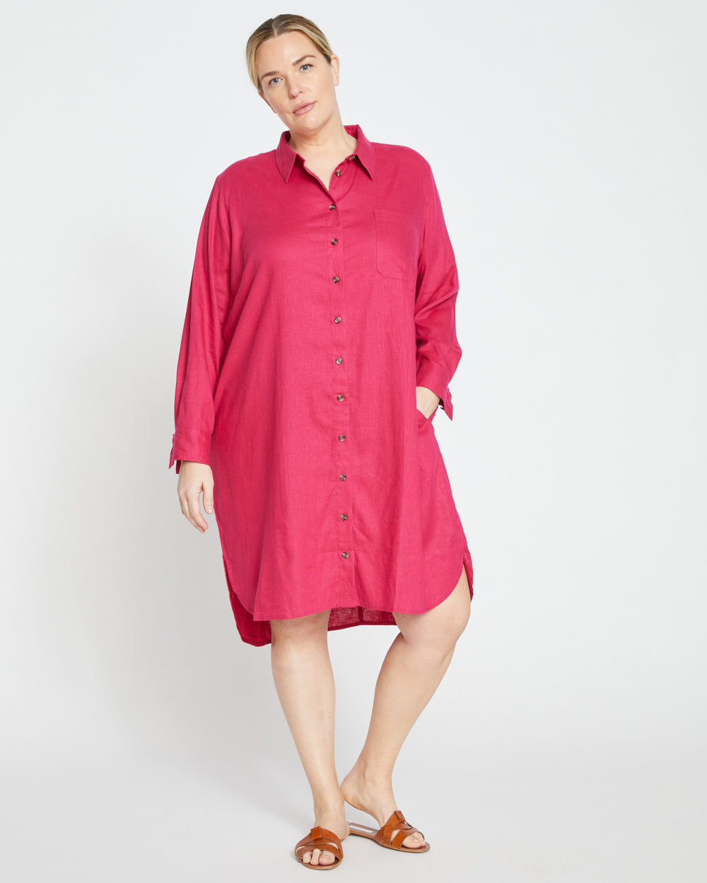 Seaside Linen Shirtdress - Cerise