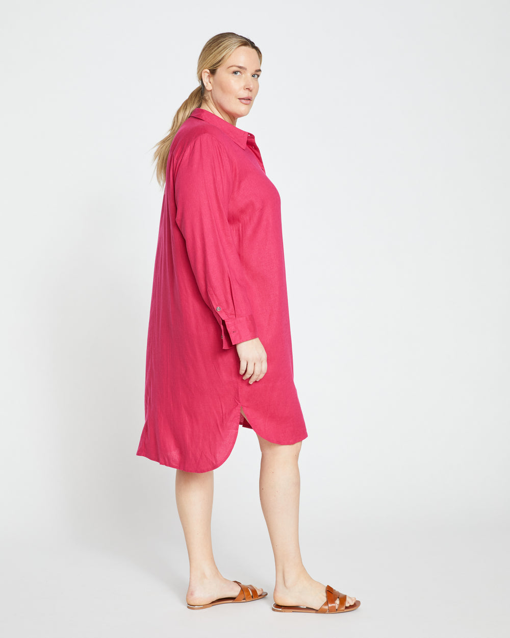 Seaside Linen Shirtdress - Cerise