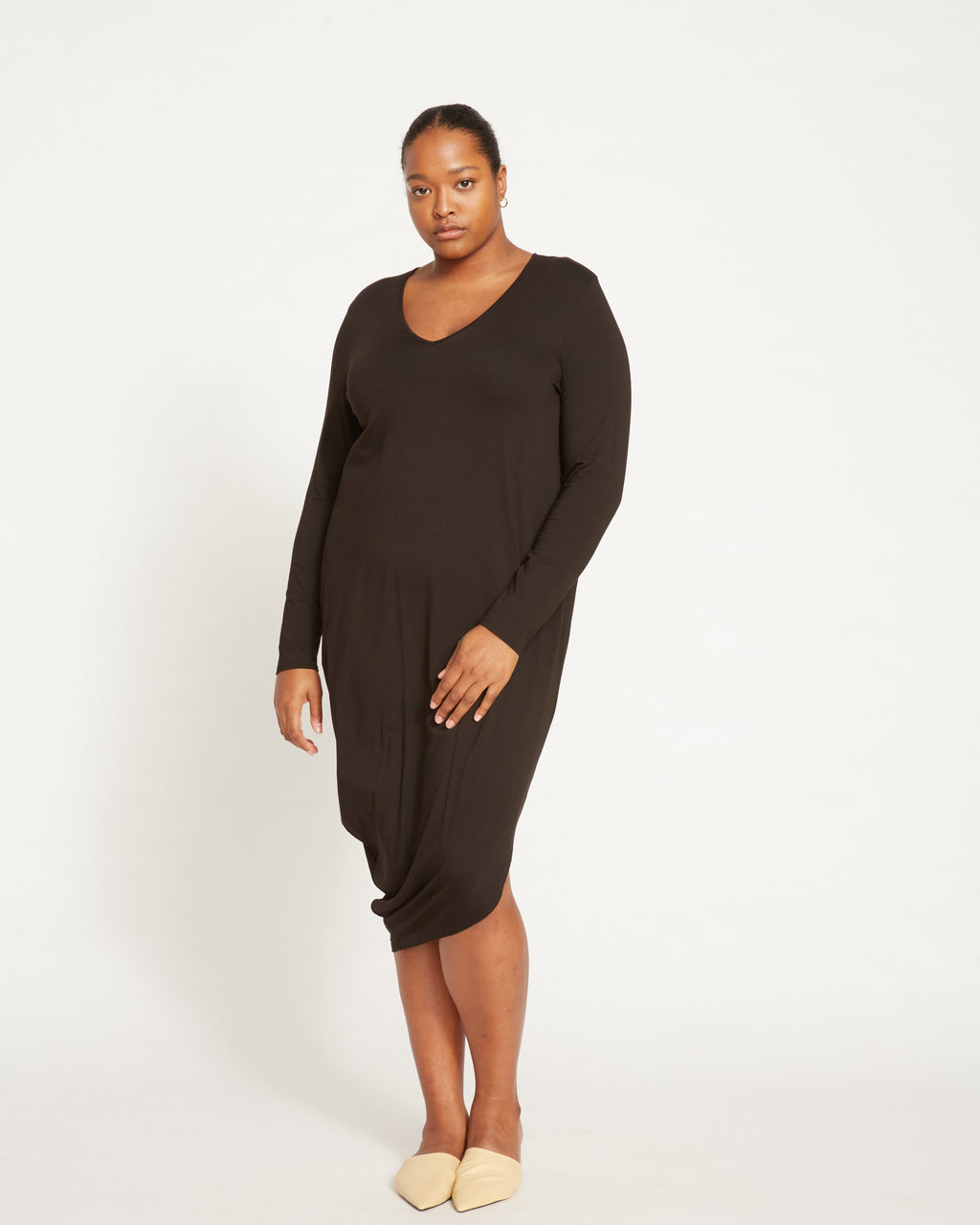 Iconic Long Sleeve V-Neck Geneva Dress - Black - Size 4XS