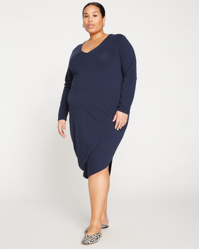 Iconic Long Sleeve V-Neck Geneva Dress - Navy