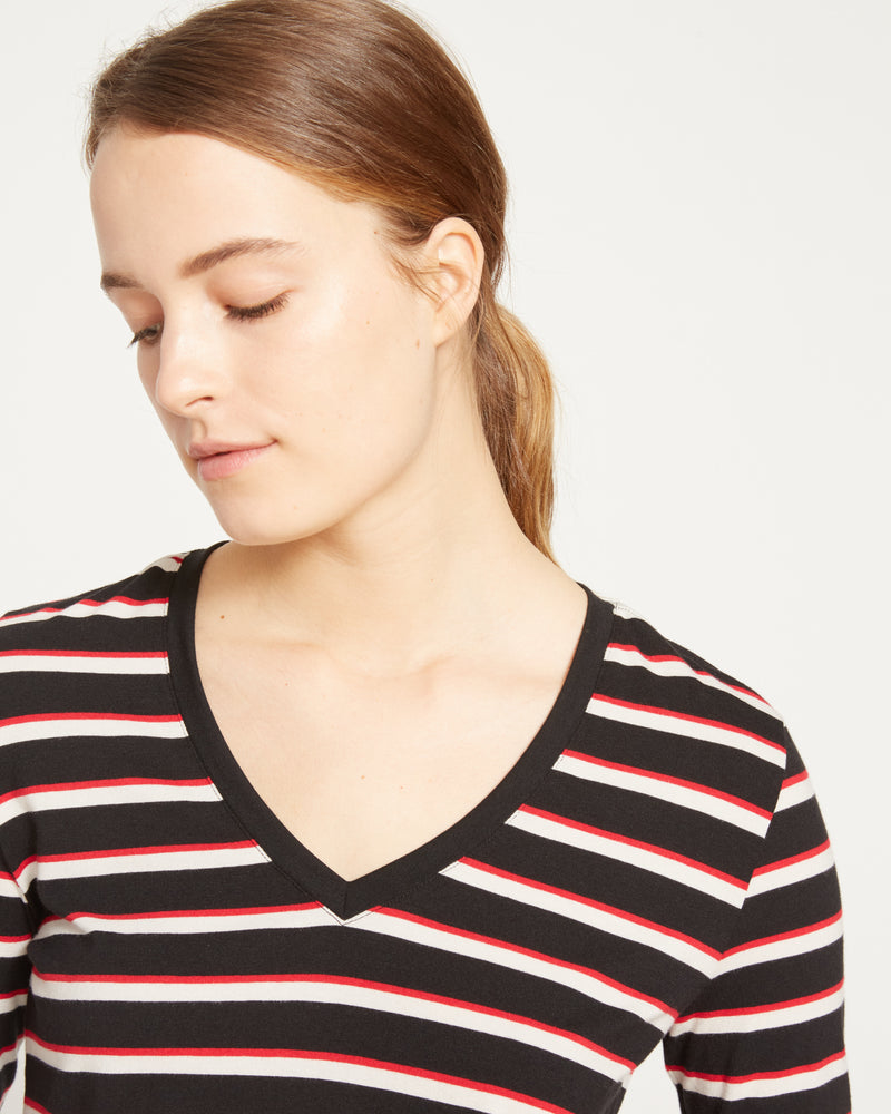 Long Sleeve V Rex - Black/Red/White Stripe