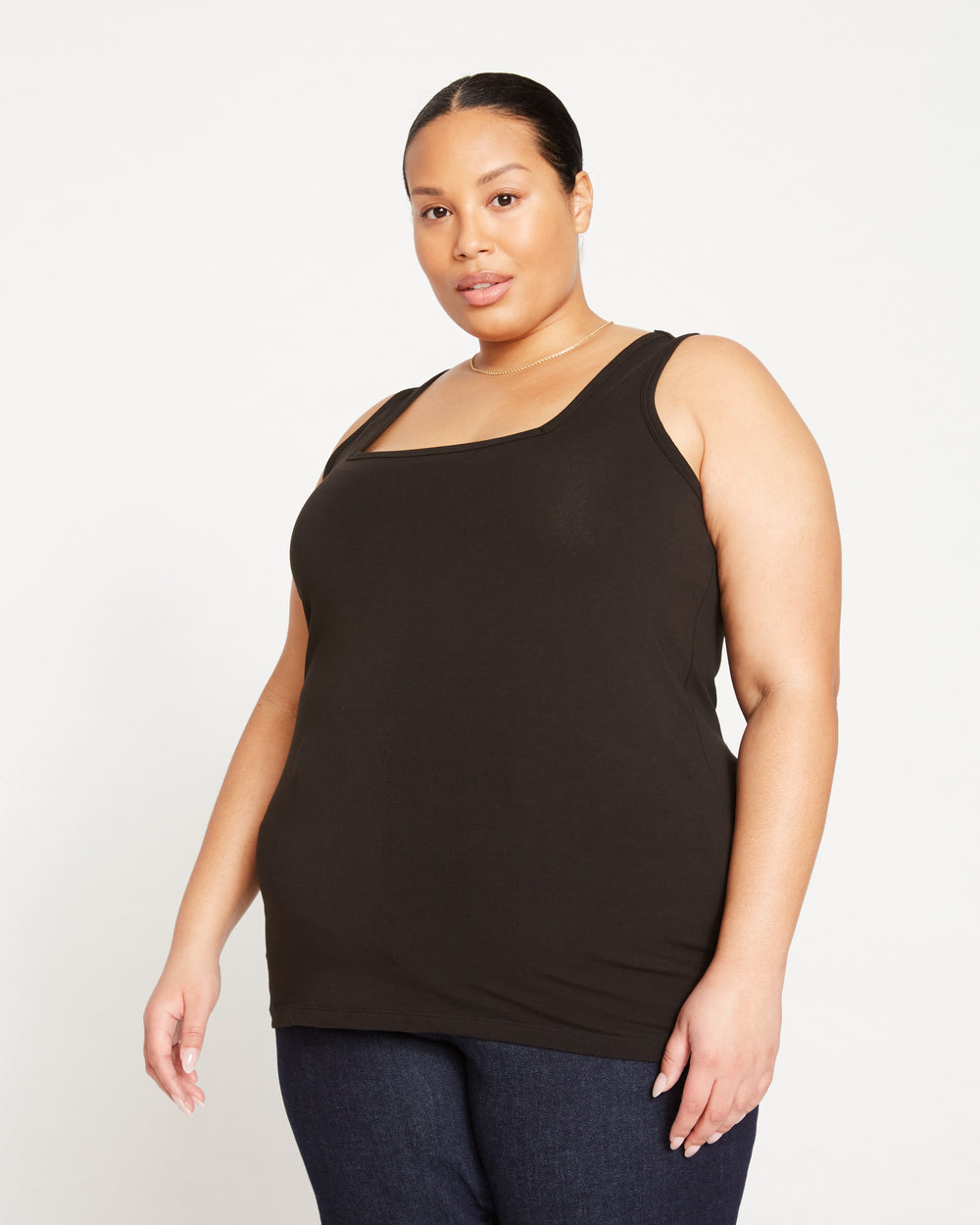 Square Neck Tank Top - Black