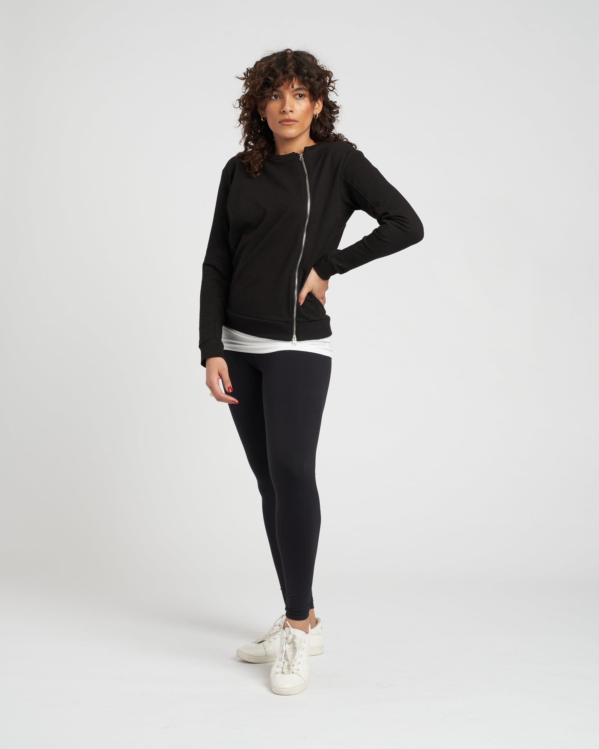 Woman wearing Meridien Zip Sweatshirt - Black from Universal Standard