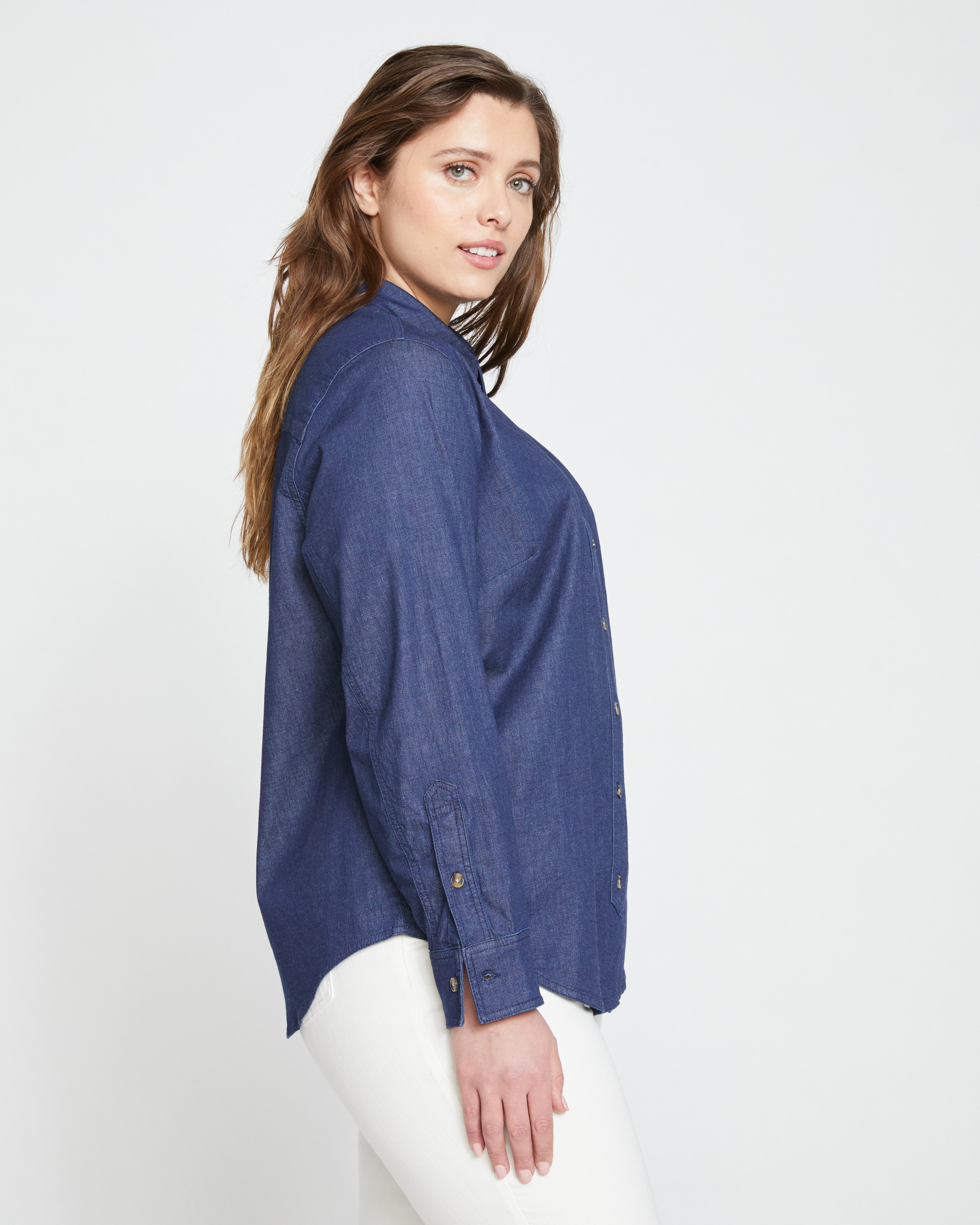 Minimalist Stretch Cotton Chambray Shirt - Dark Indigo – Universal