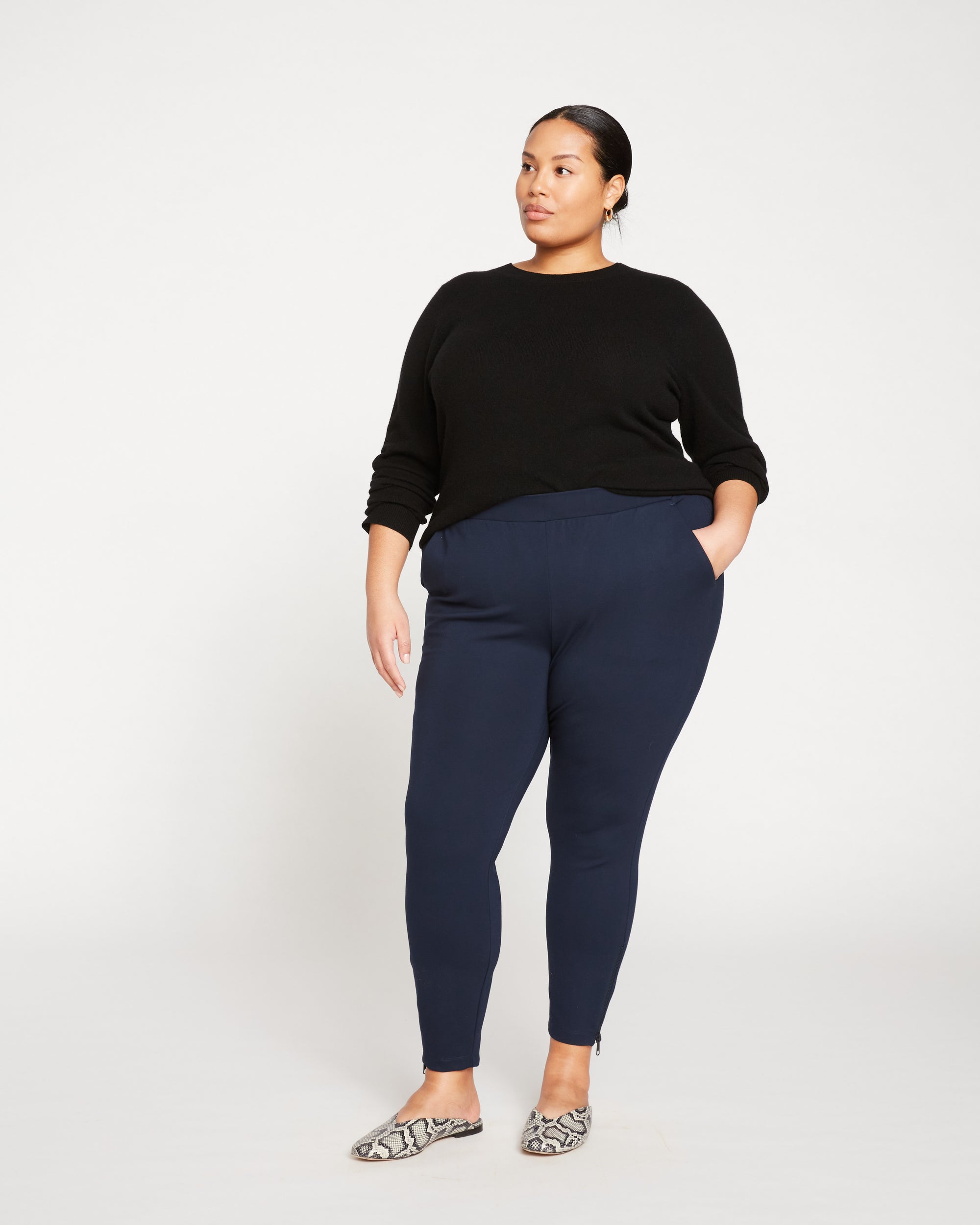 Woman wearing Moro Pocket Signature Ponte Pants - Navy from Universal Standard
