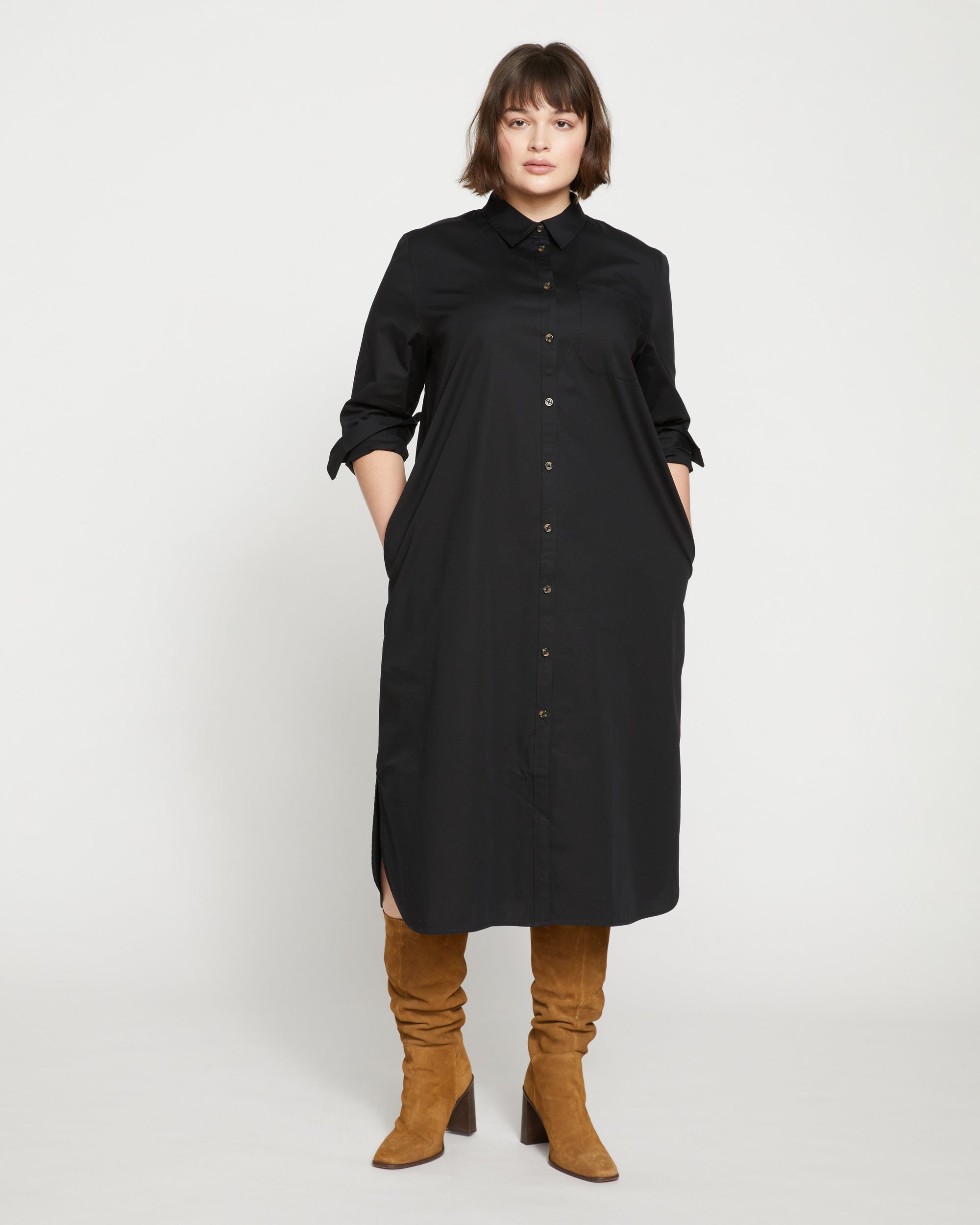 Odeon Stretch Poplin Shirtdress - Black | Plus Size & Straight Size Women's Fashion | Universal Standard