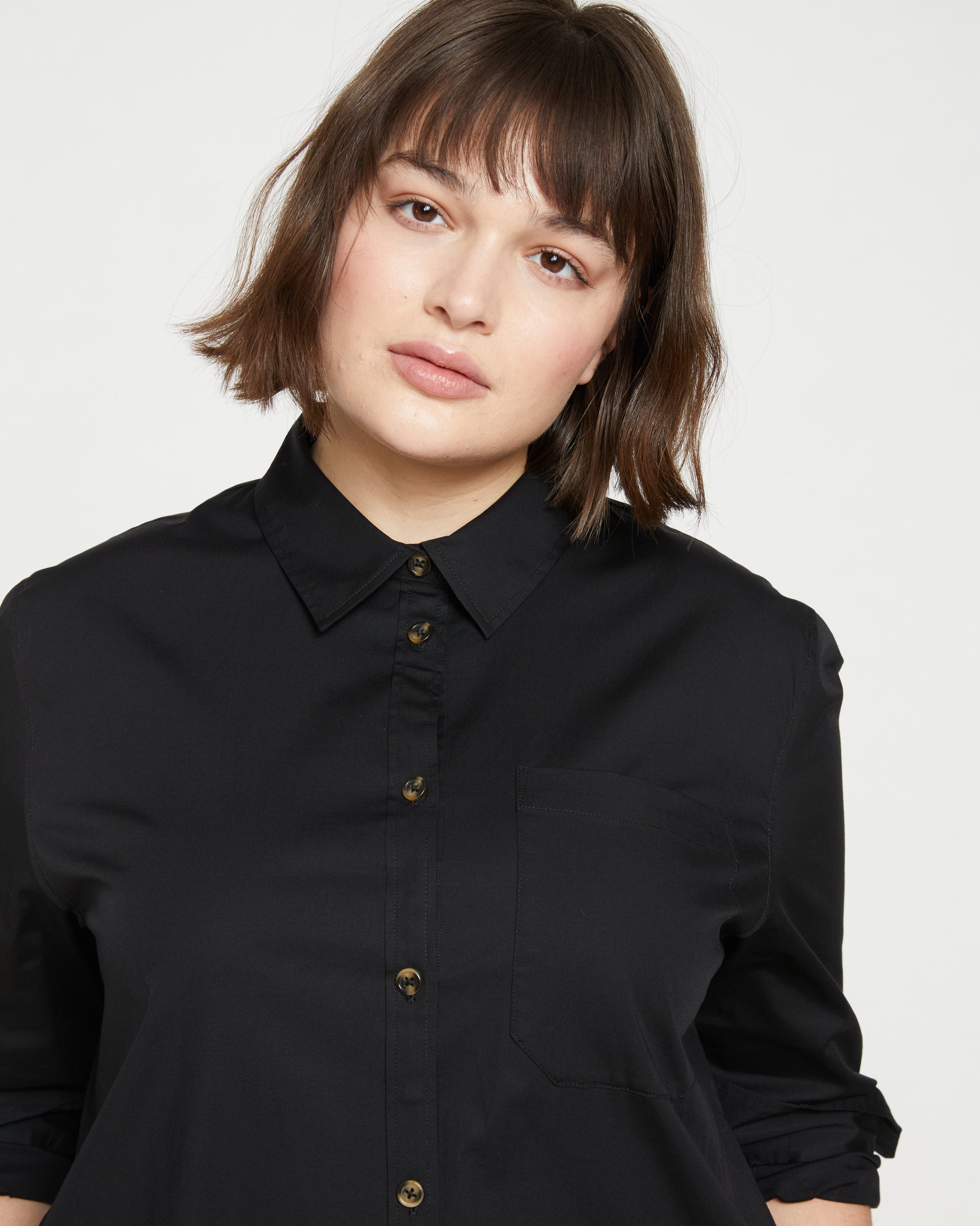 Odeon Stretch Poplin Shirtdress - Black | Plus Size & Straight Size Women's Fashion | Universal Standard