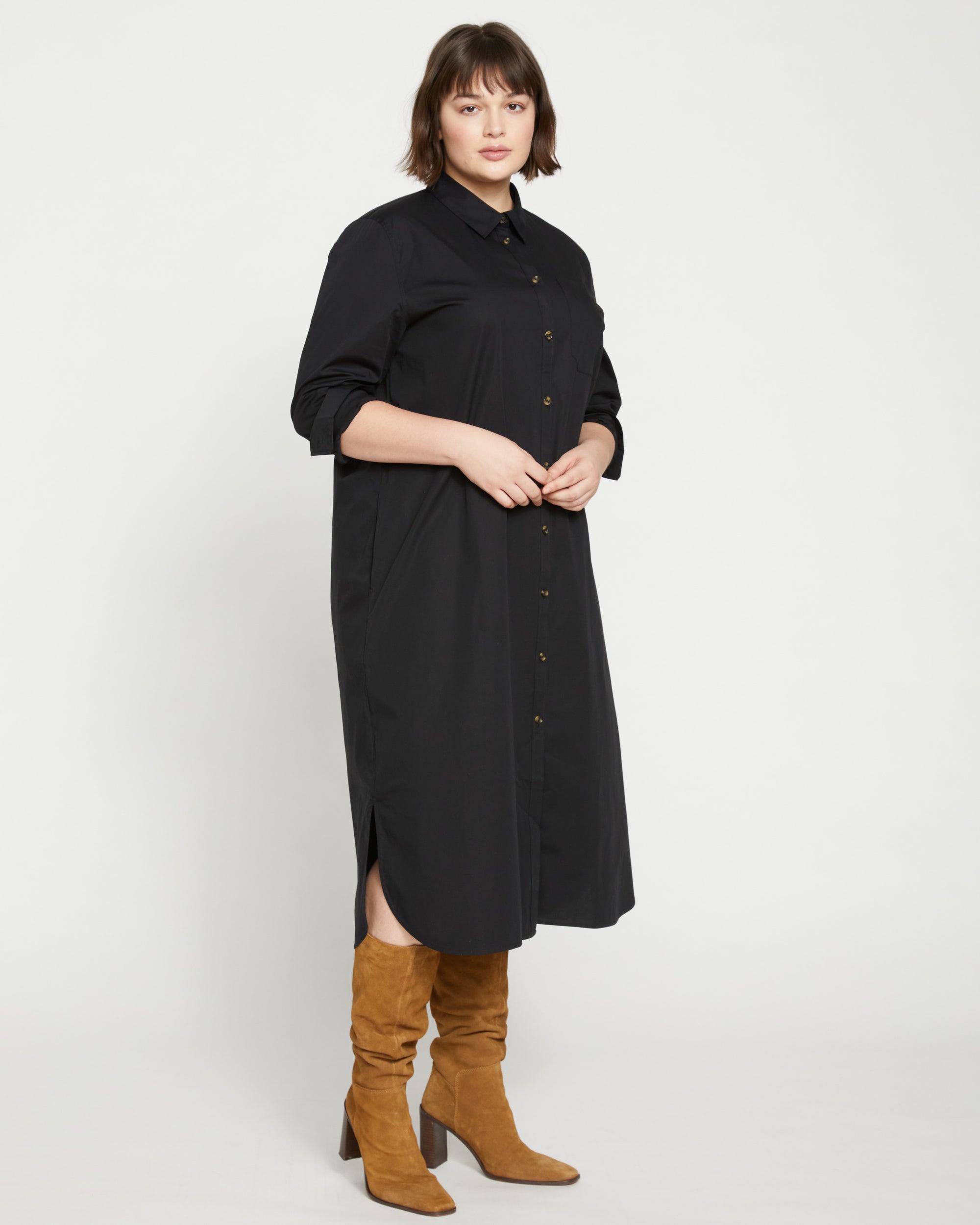 Odeon Stretch Poplin Shirtdress - Black | Plus Size & Straight Size Women's Fashion | Universal Standard