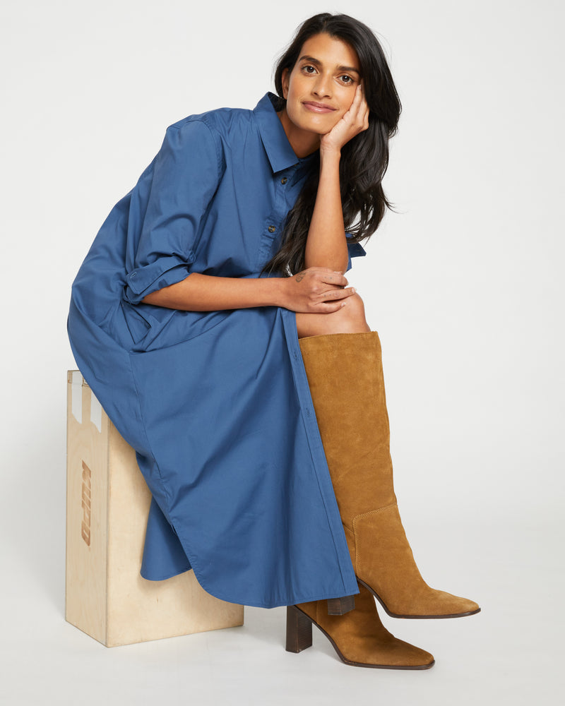 Odeon Stretch Poplin Shirtdress - Bleu Scolaire