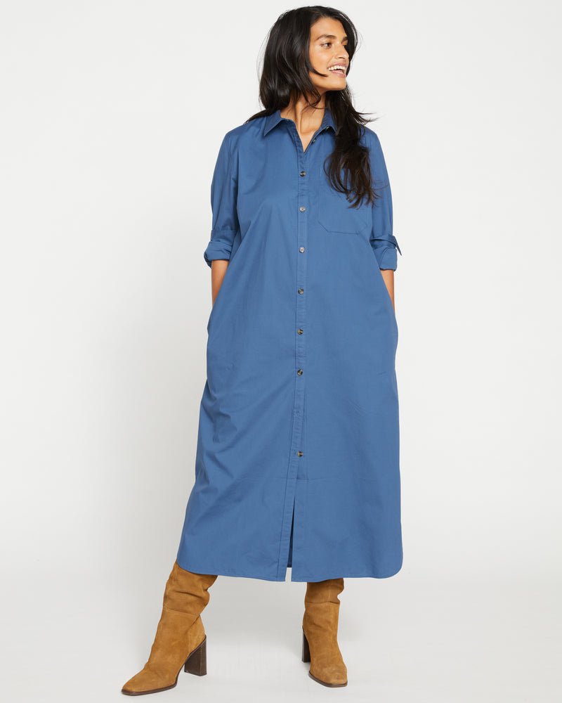 Odeon Stretch Poplin Shirtdress - Bleu Scolaire