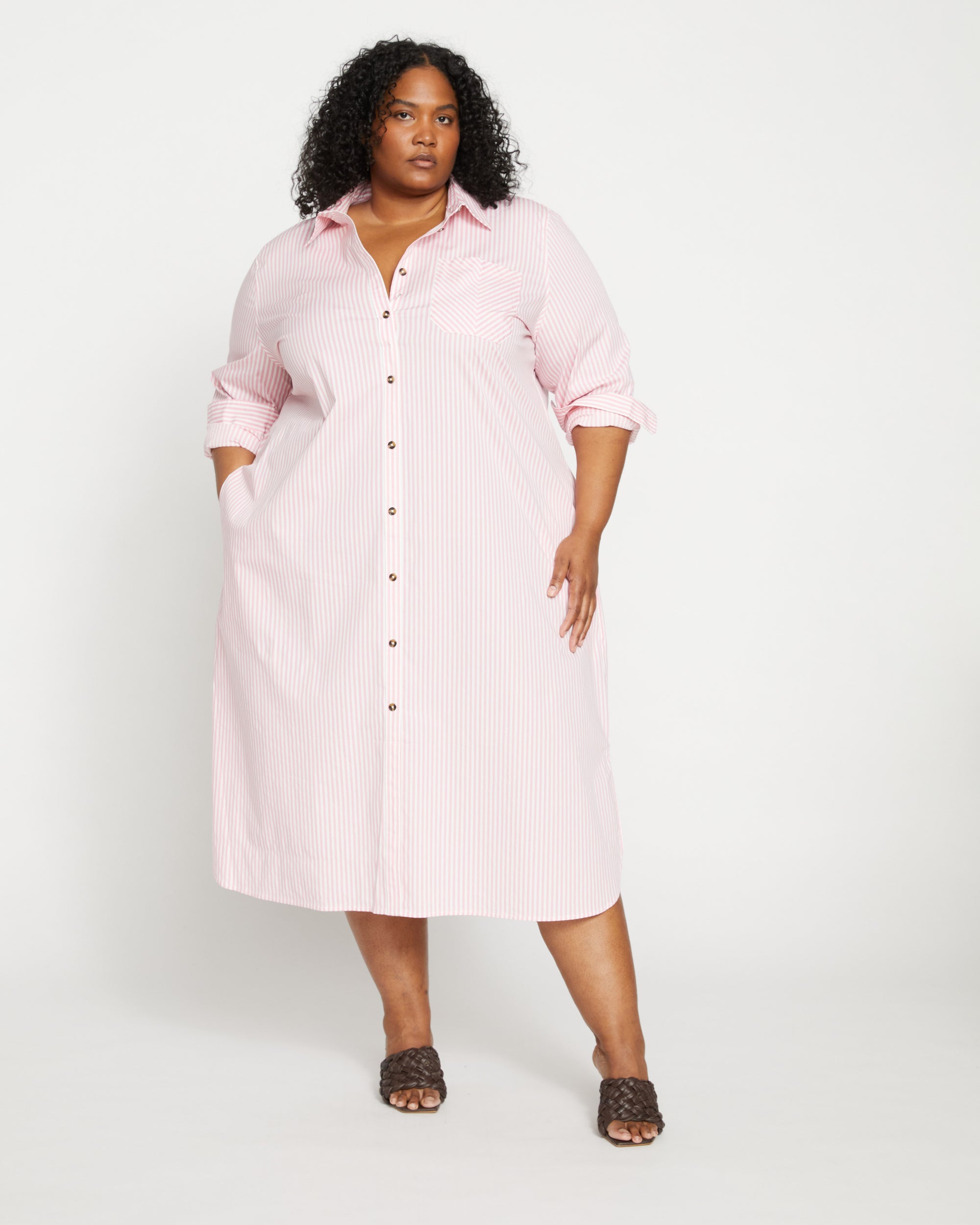 Odeon Stretch Poplin Shirtdress Pink/White Stripe – Universal