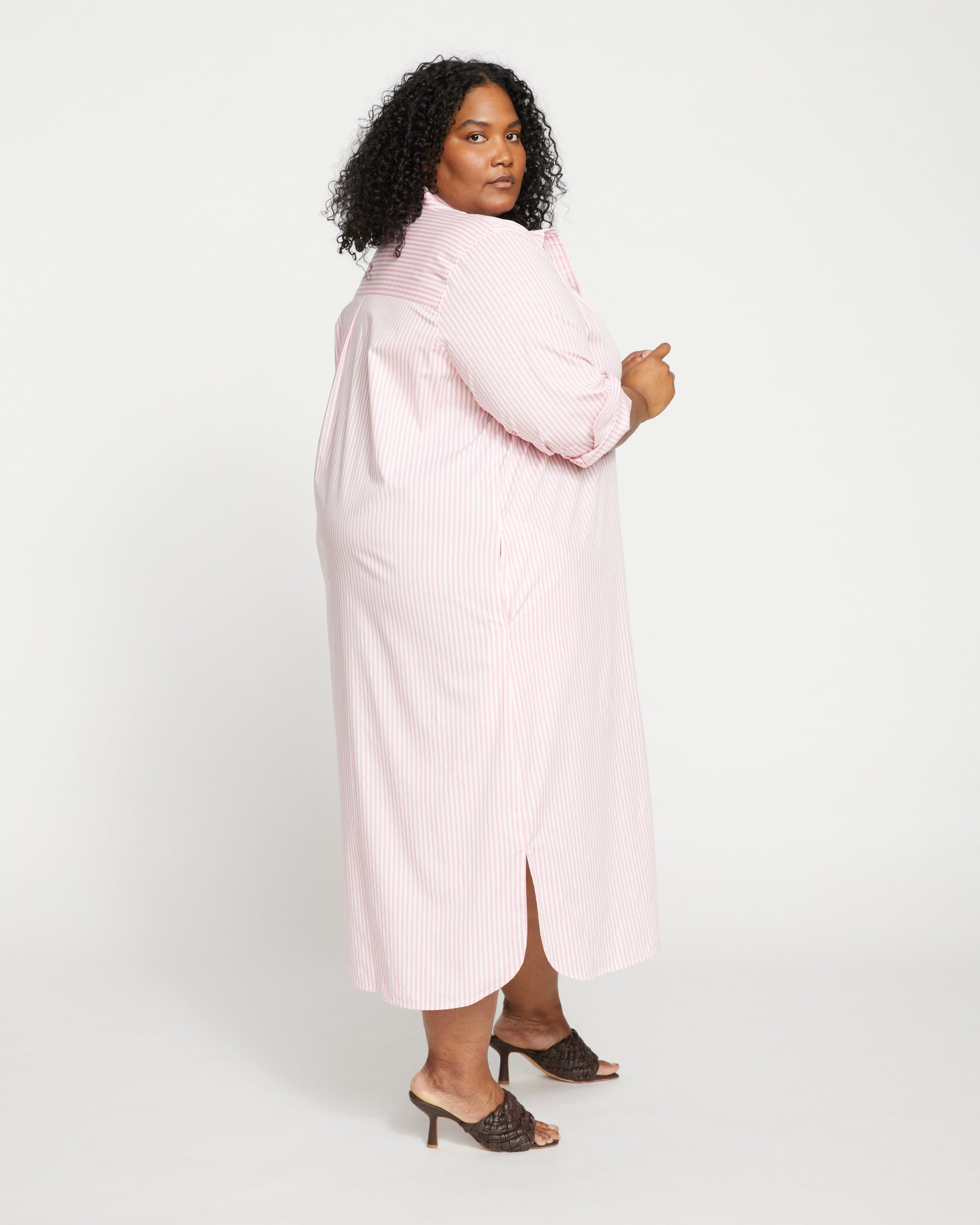 Odeon Stretch Poplin Shirtdress - Pink/White Stripe Universal Standard Odeon Stretch Poplin Shirtdress - Pink/White Stripe Universal Standard