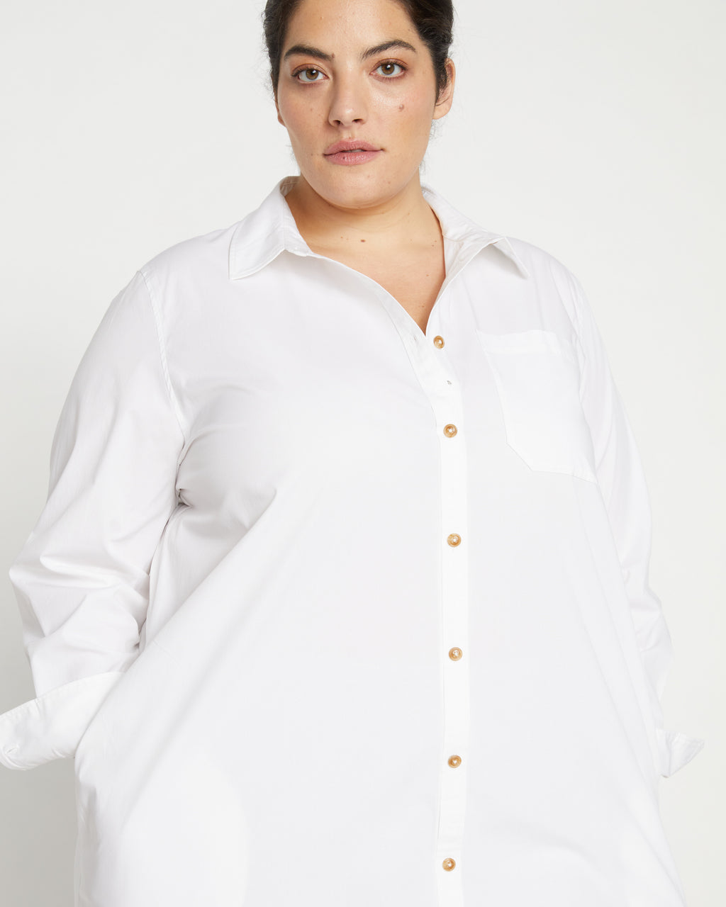 Universal Standard Womens Plus Odeon Stretch Poplin Shirtdress - White