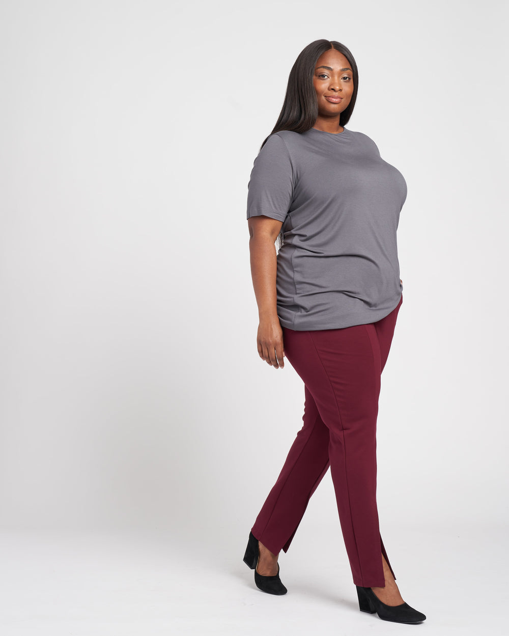 Flaunt Slit Signature Ponte Pants - Oxblood