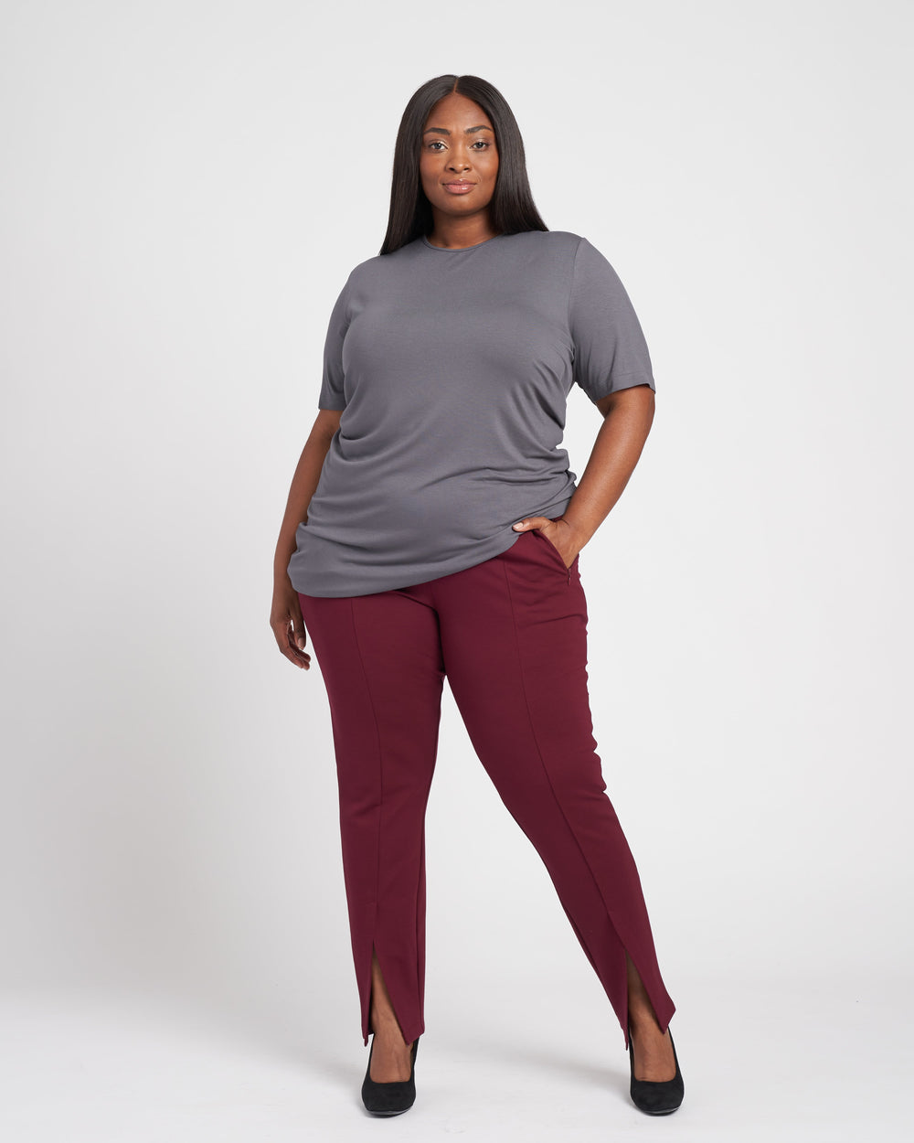 Flaunt Slit Signature Ponte Pants - Oxblood