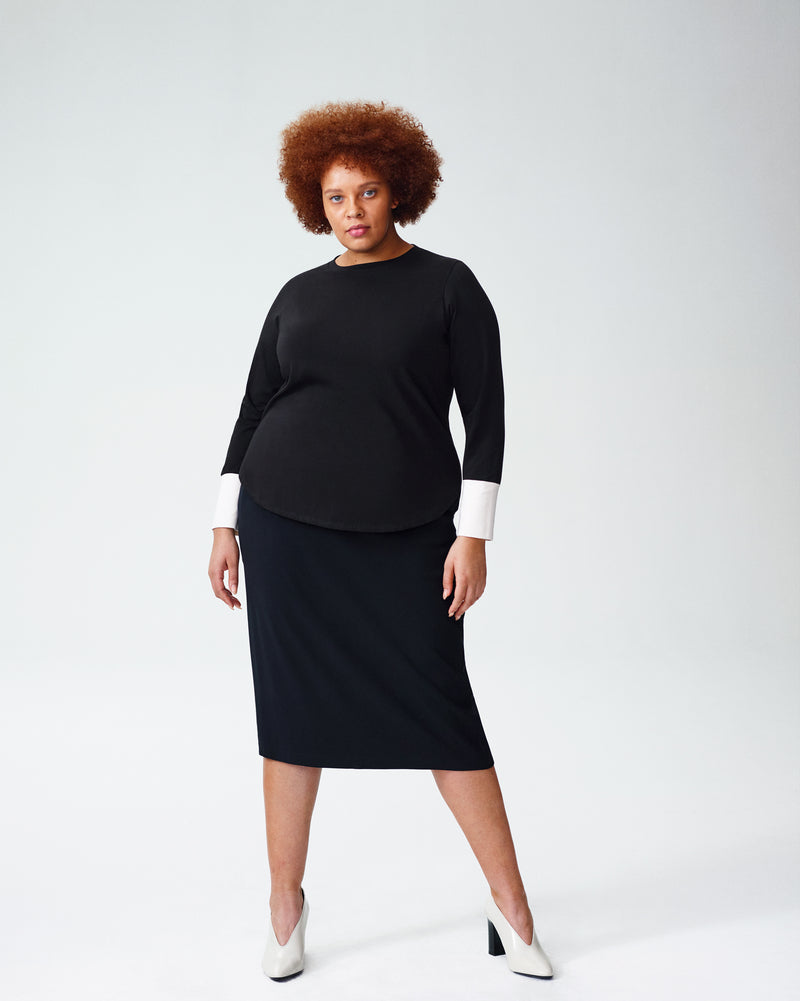 Rhine Color Block Cuff Top - Black/White