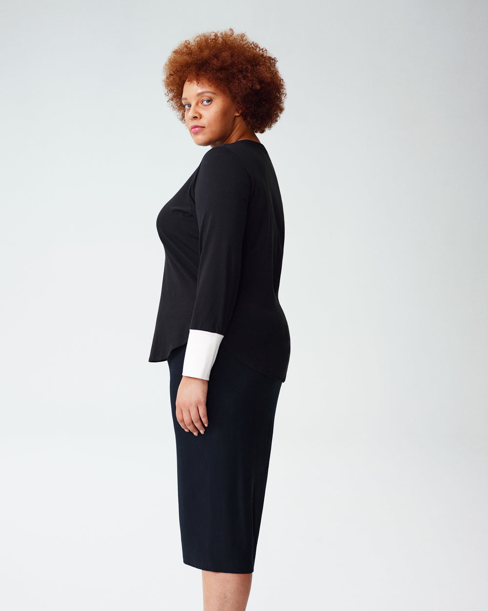 Rhine Color Block Cuff Top - Black/White