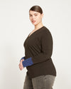 Rhine V Neck Color Block Cuff Top - Black/Blue