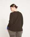 Rhine V Neck Color Block Cuff Top - Black/Blue