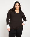 Rhine V Neck Color Block Cuff Top - Black/White