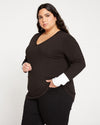 Rhine V Neck Color Block Cuff Top - Black/White