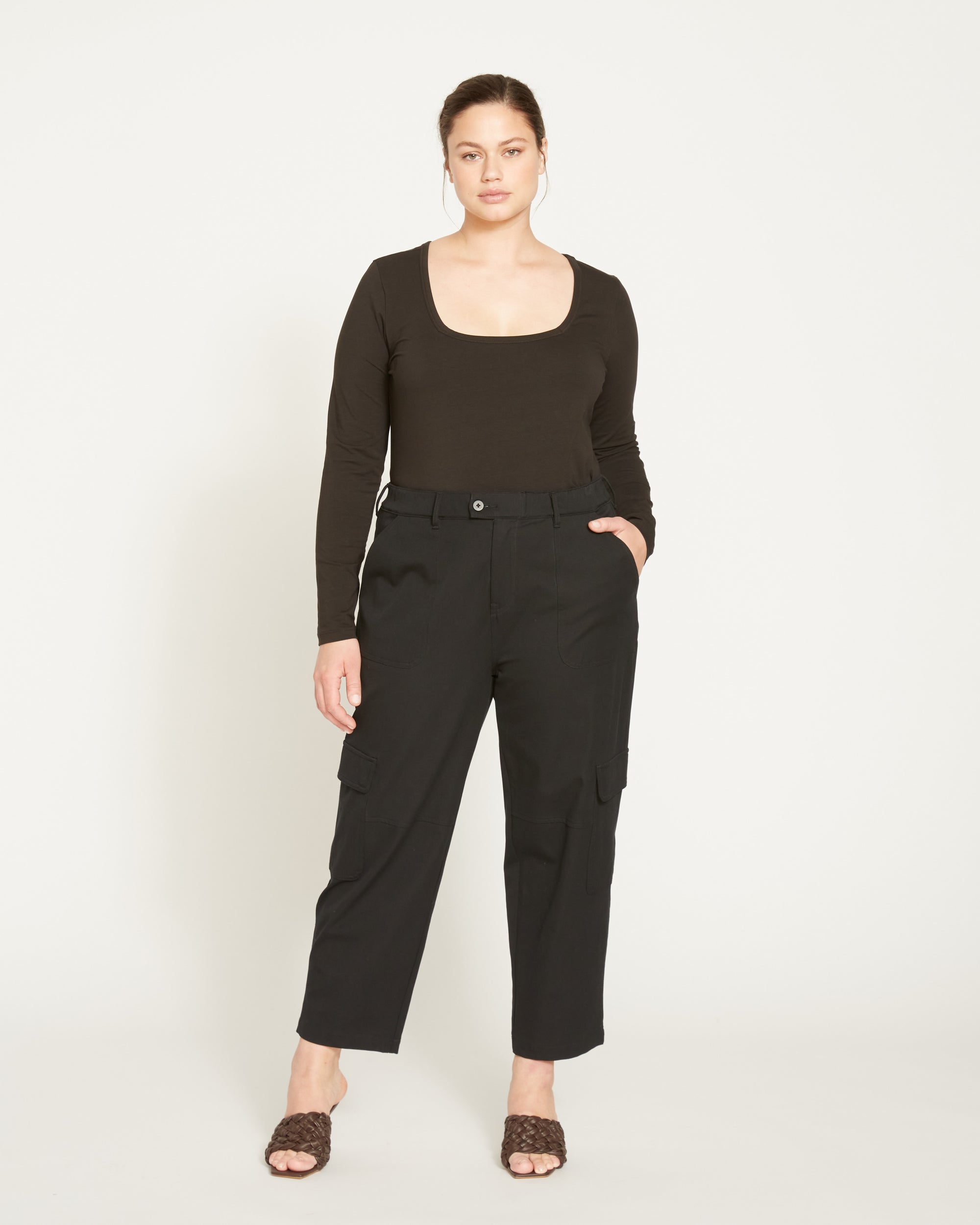 Long Sleeve Square Neck Tee - Black
