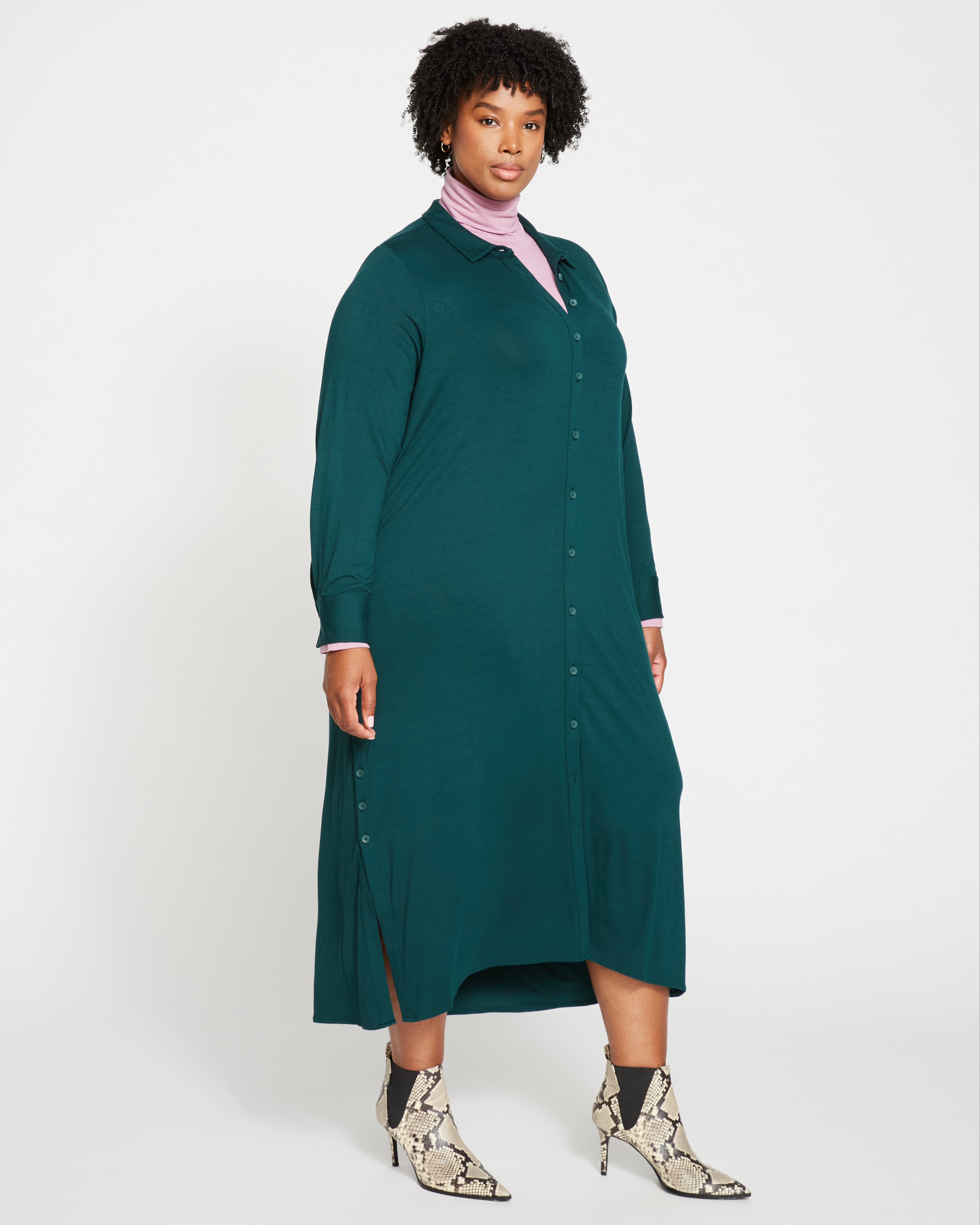 Sally Liquid Jersey Shirt Dress - Forest Green – Universal