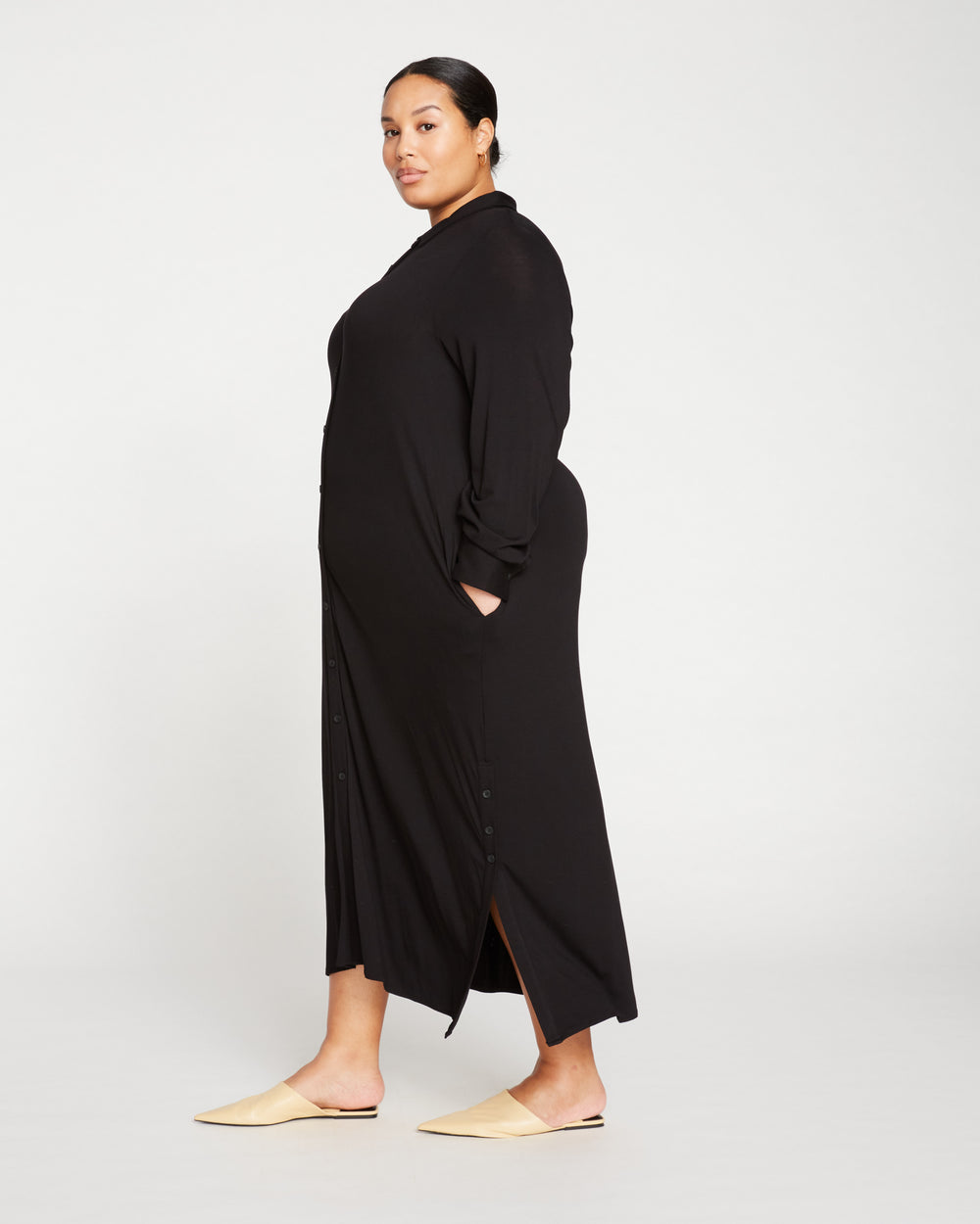Sally Liquid Jersey Shirt Dress - Black