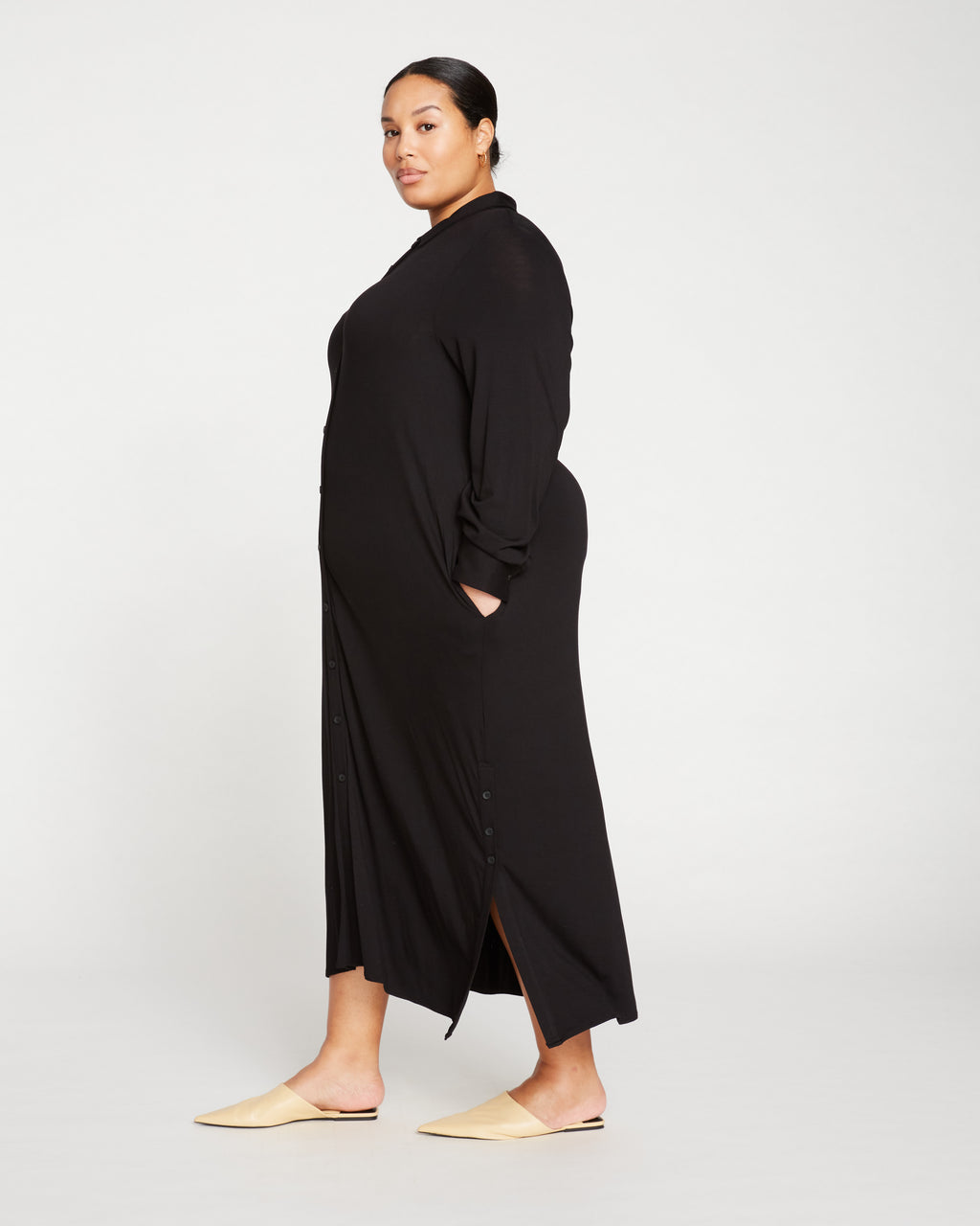 long black jersey dress LESET Lauren Long Sleeve Maxi Dress in Black in Jersey