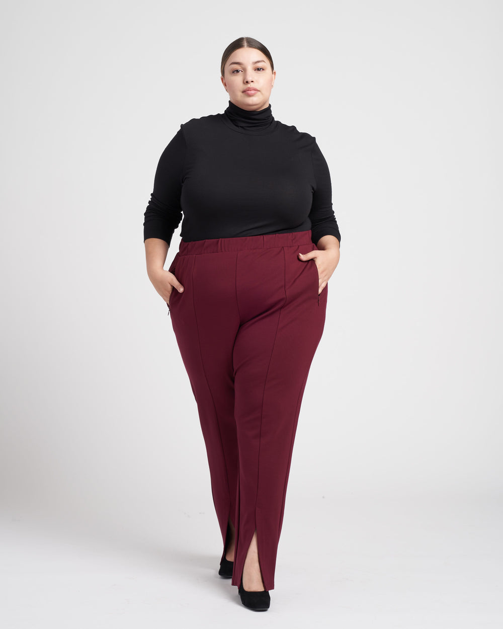 Flaunt Slit Signature Ponte Pants - Oxblood