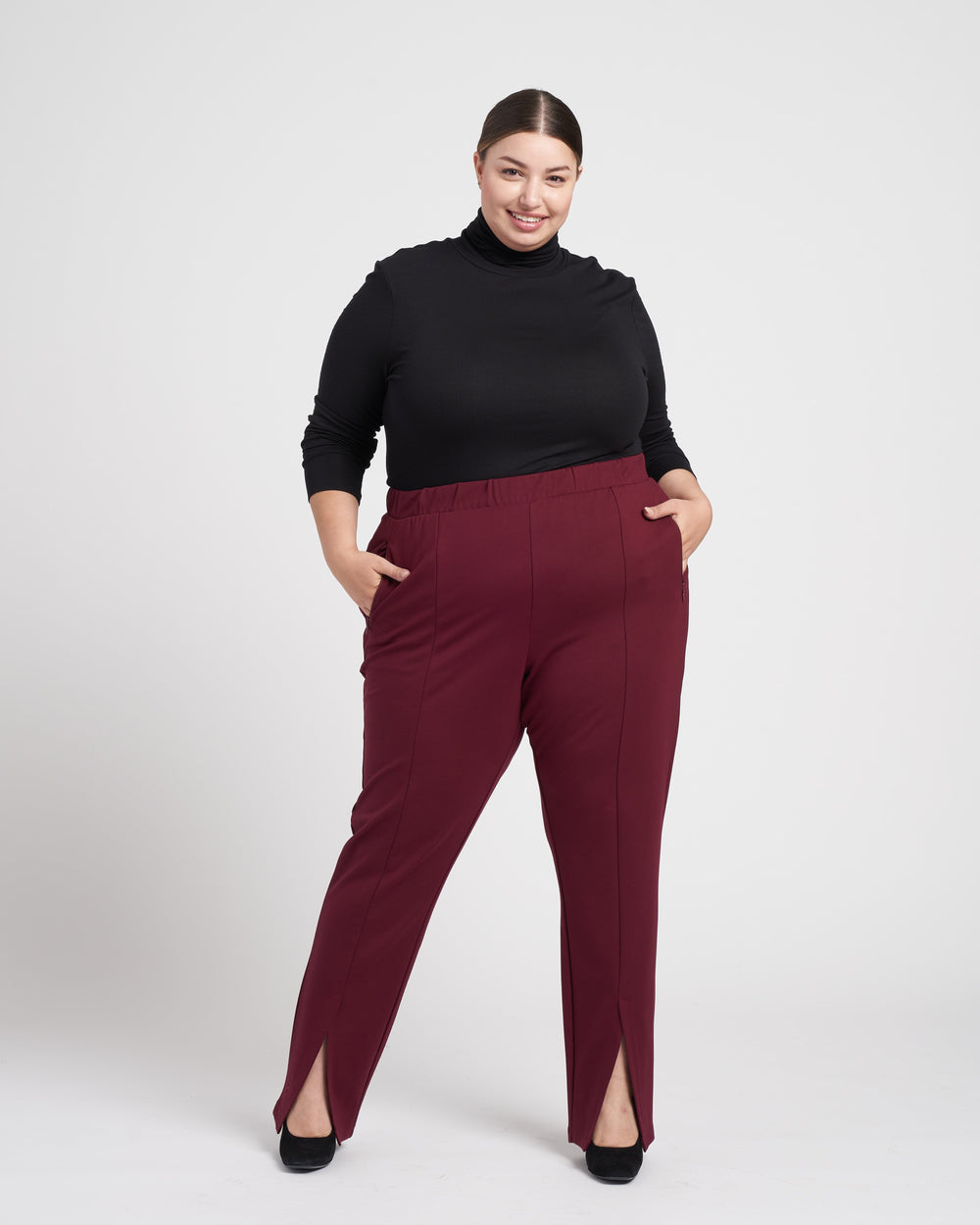 Flaunt Slit Signature Ponte Pants - Oxblood