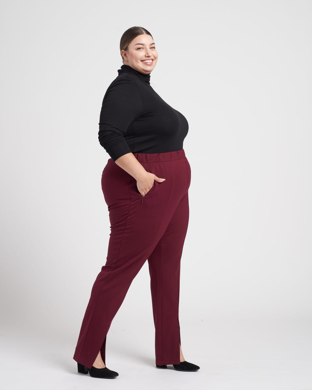 Flaunt Slit Signature Ponte Pants - Oxblood