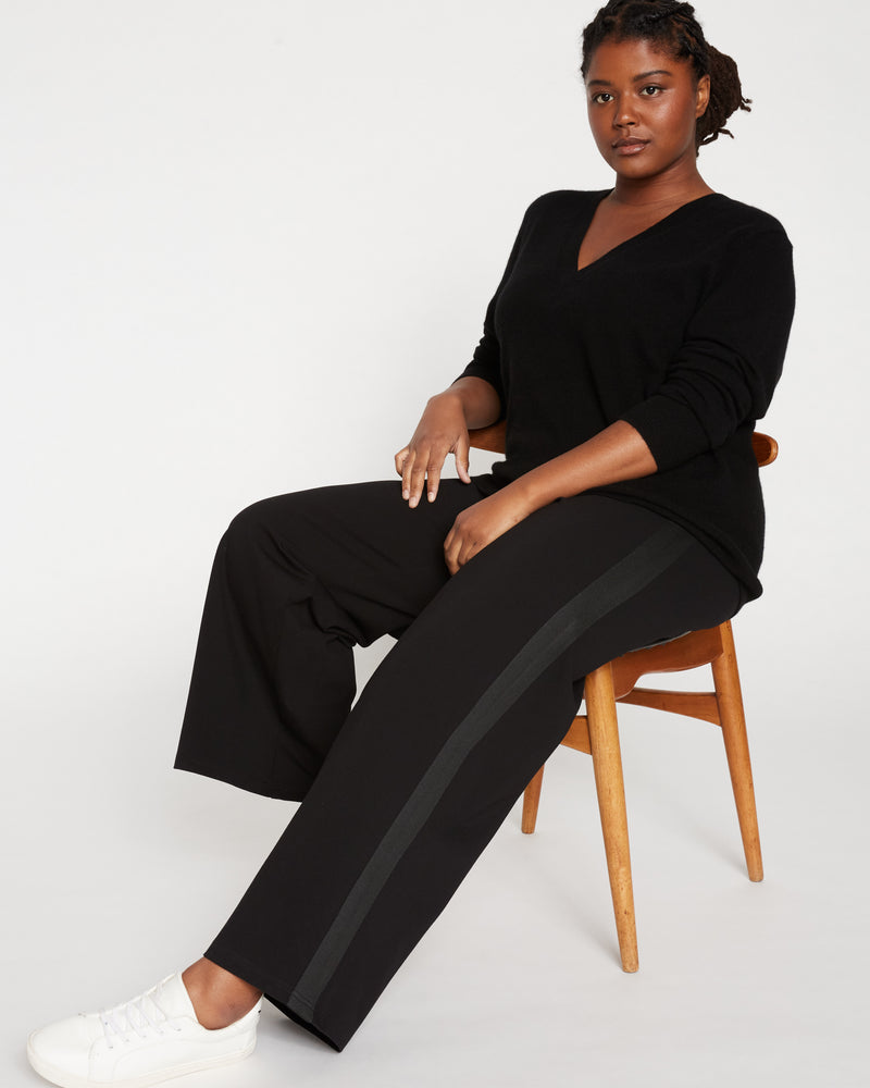 Stephanie Wide Leg Stripe Ponte Pants 30 Inch - Black with Black Stripe