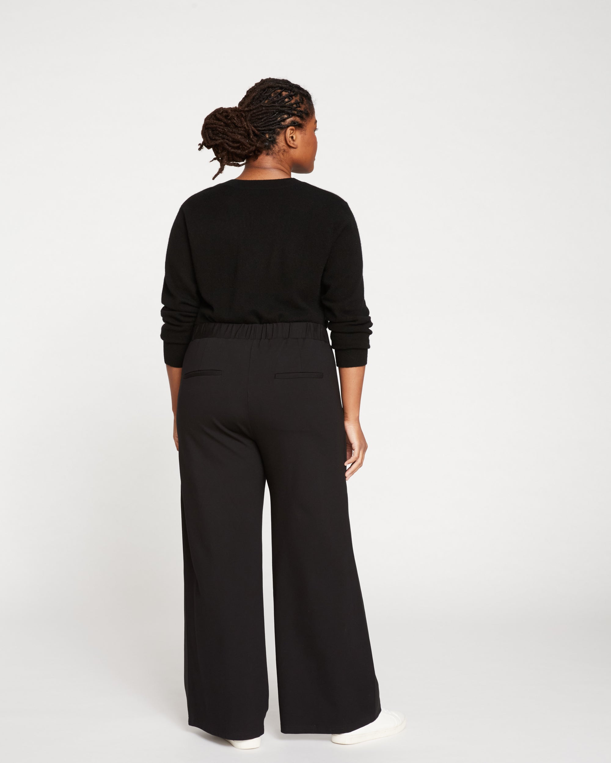 Stephanie Wide Leg Stripe Ponte Pants 30 Inch - Black with Black Stripe