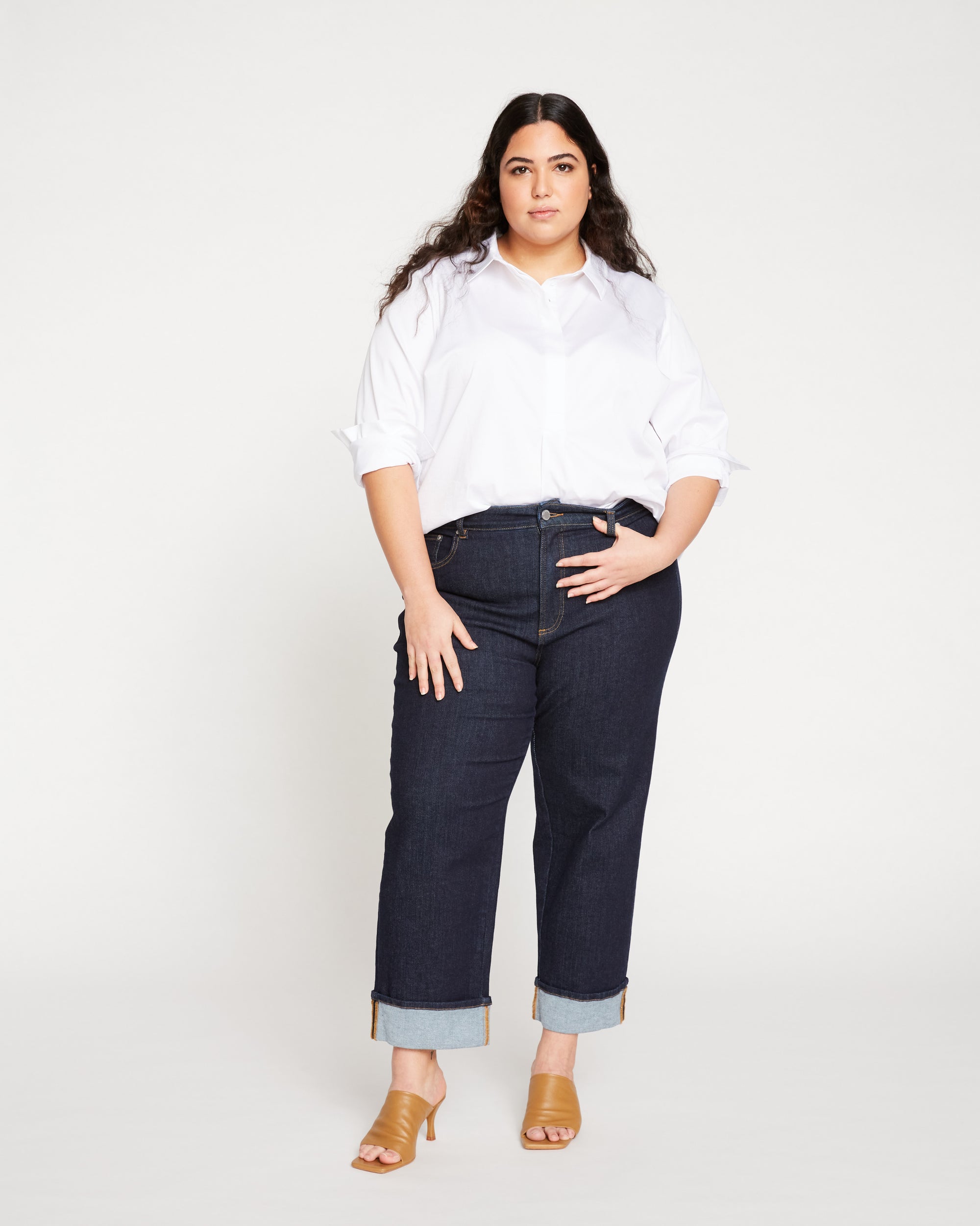 Stevie High Rise Cuffed Straight Leg Jeans - Vintage Indigo Selvedge