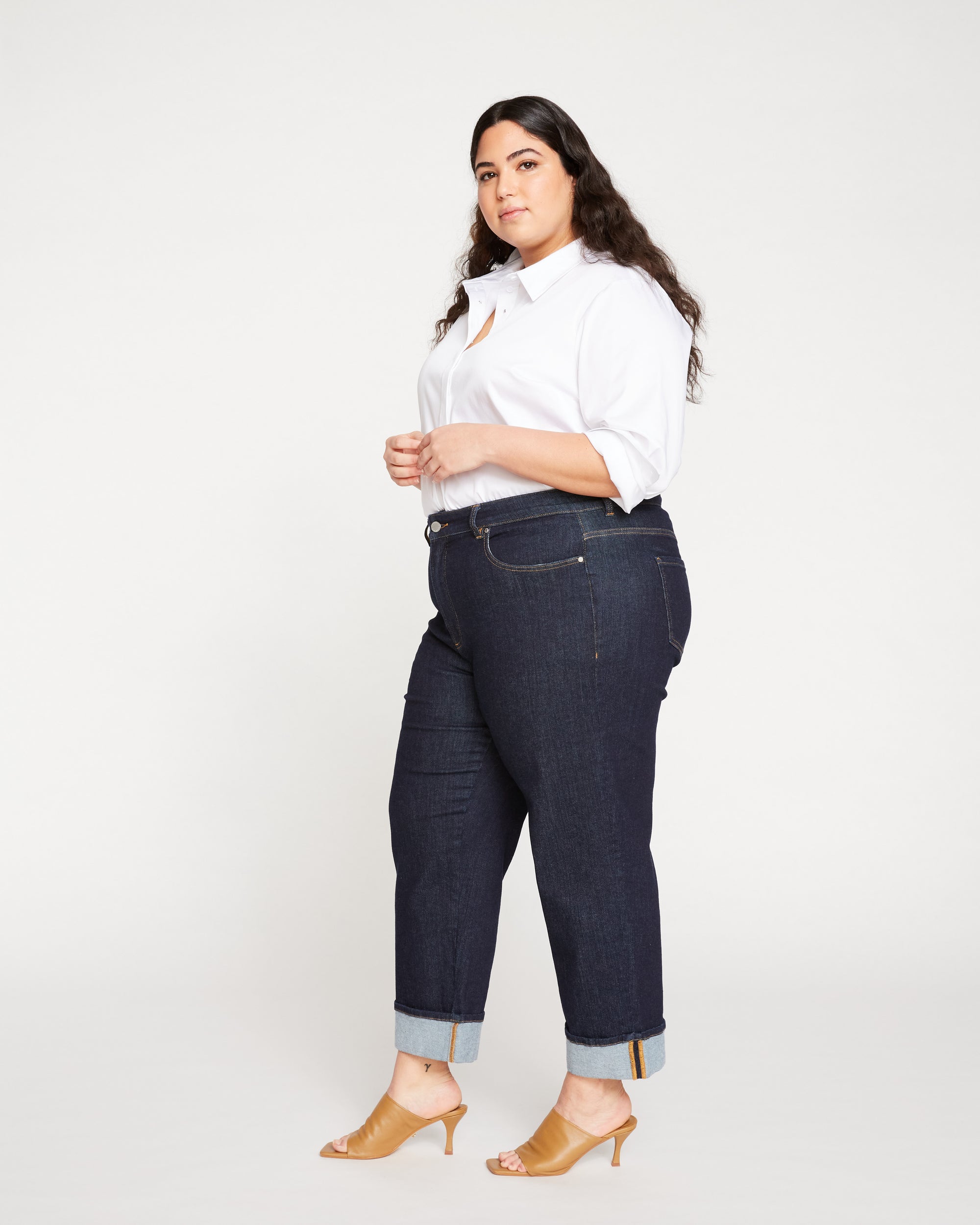 Stevie High Rise Cuffed Straight Leg Jeans - Vintage Indigo Selvedge