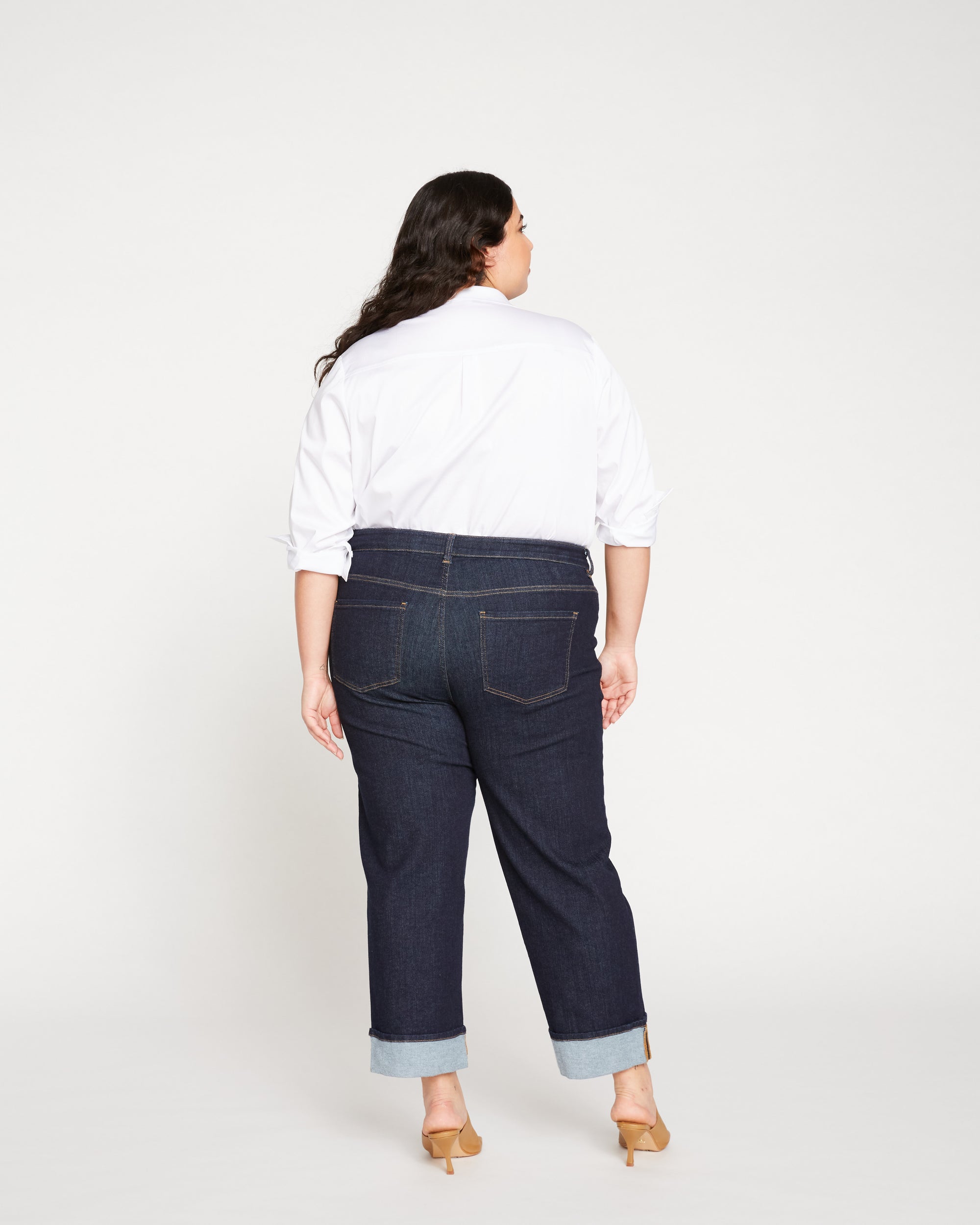 Stevie High Rise Cuffed Straight Leg Jeans - Vintage Indigo Selvedge