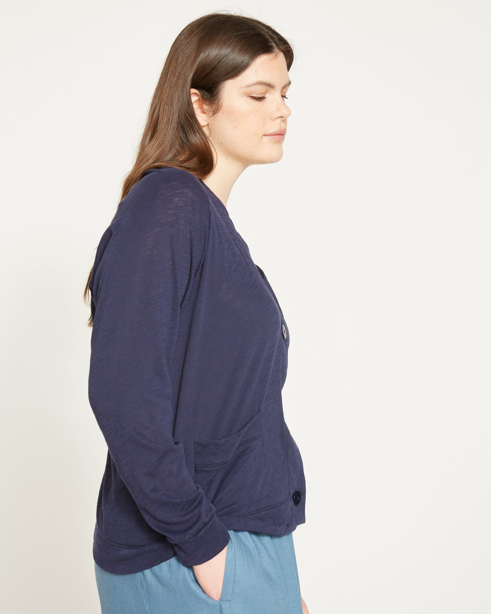 Lightweight Pima Cotton Cardi - Navy