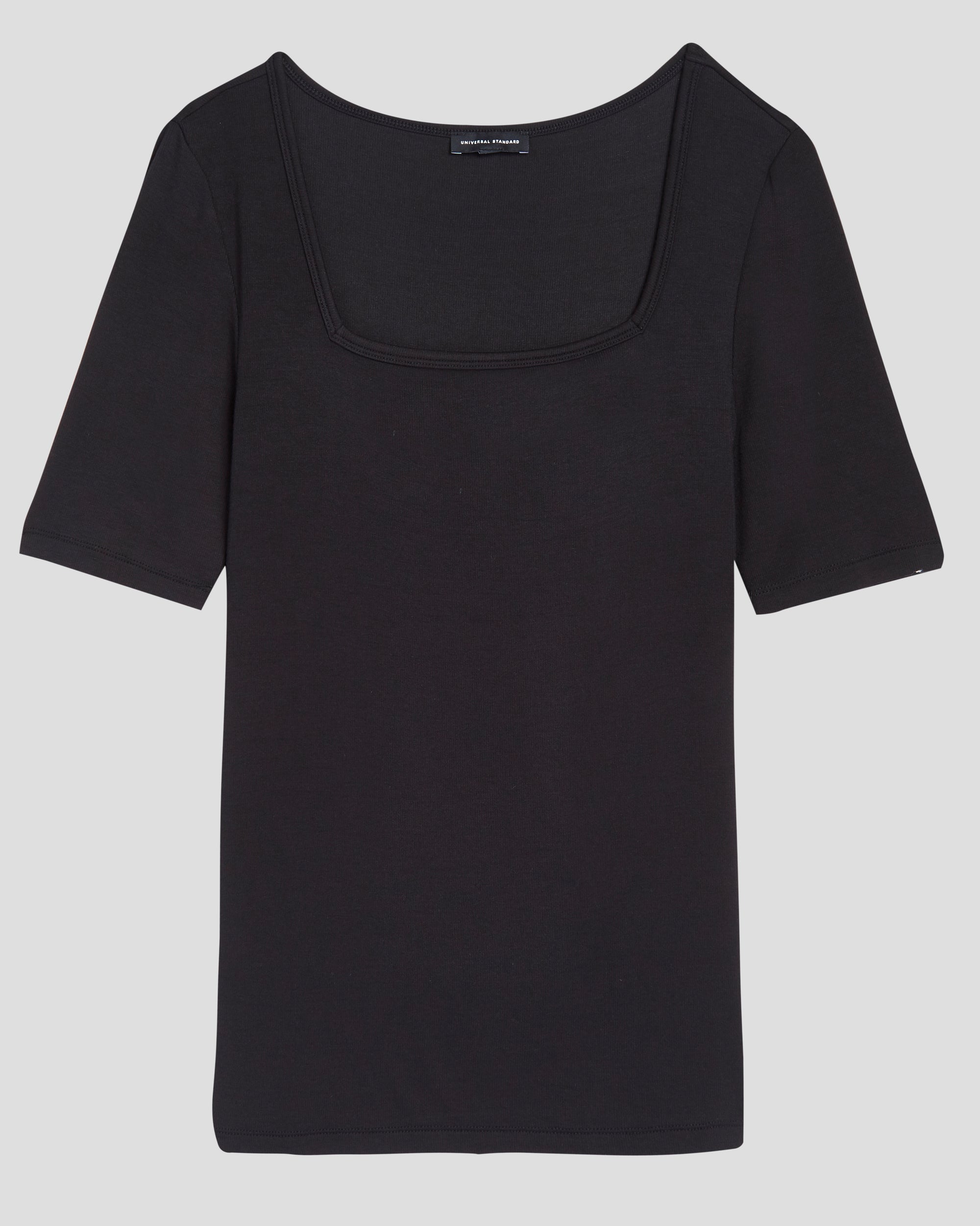 Cloud Rib Short Sleeve Square Neck Tee - Black | Plus Size & Straight Size Women's Fashion | Universal Standard
