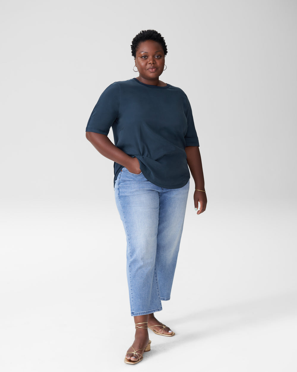 Arvo Cupro Mix Tee - Navy