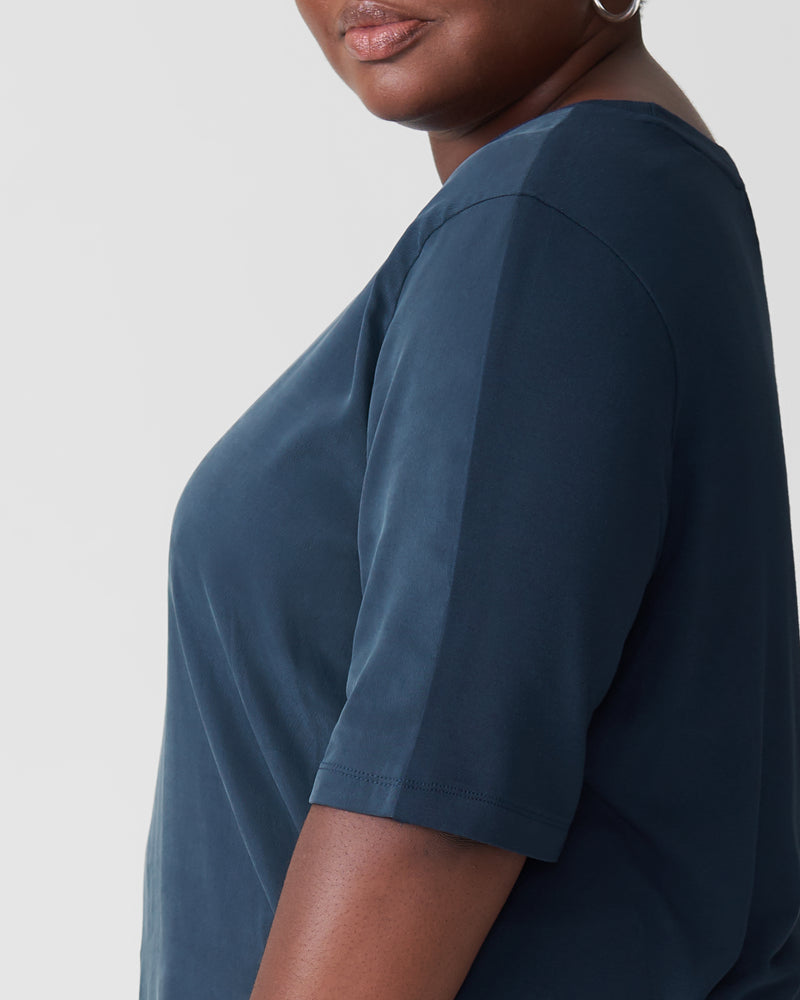 Arvo Cupro Mix Tee - Navy