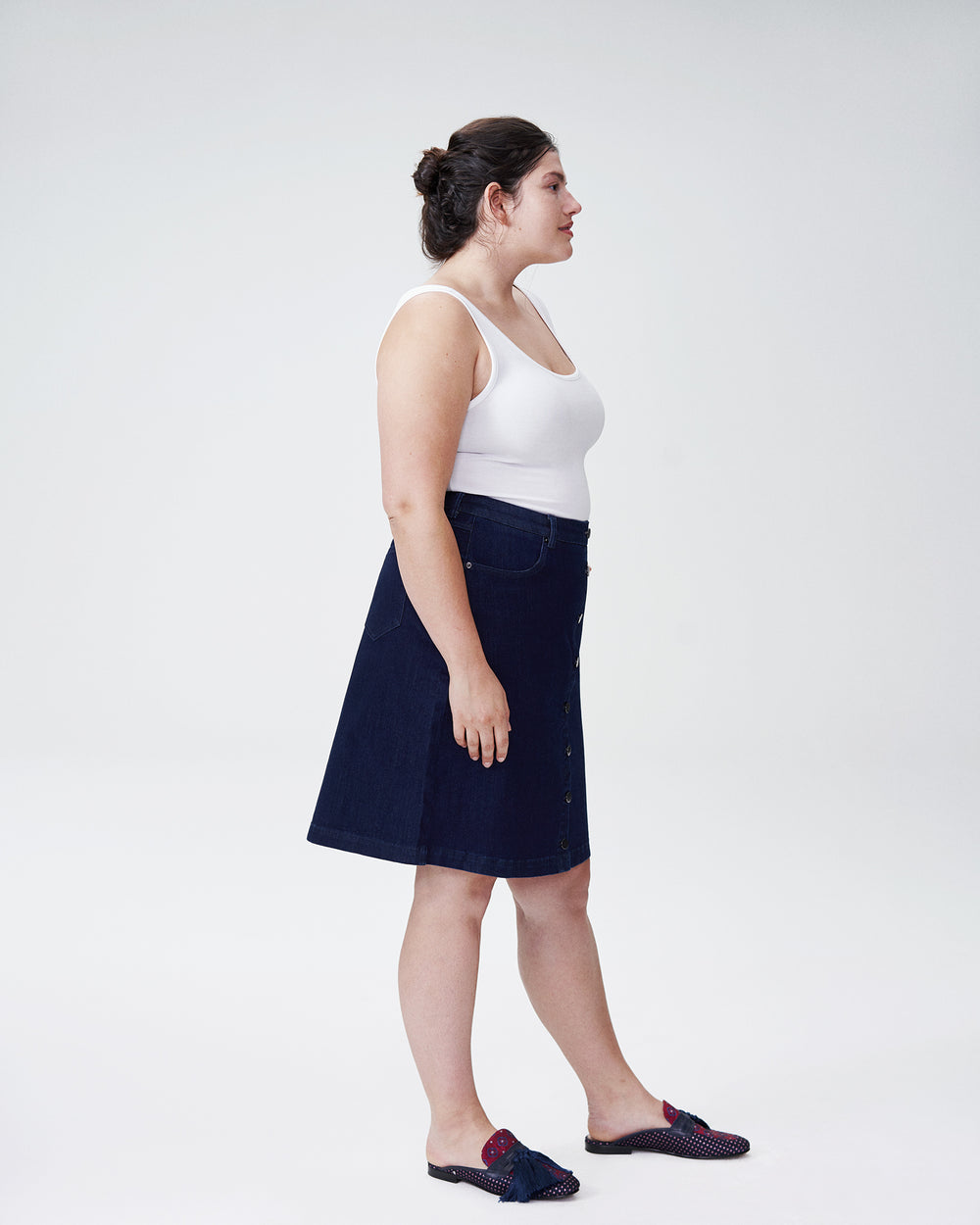 Ang Denim Button Down Skirt - Dark Indigo