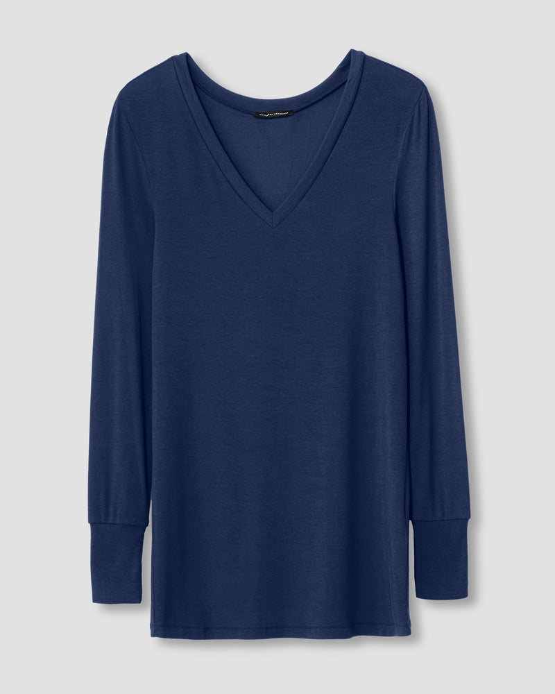 Foundation Long Sleeve V Neck Tee - Navy