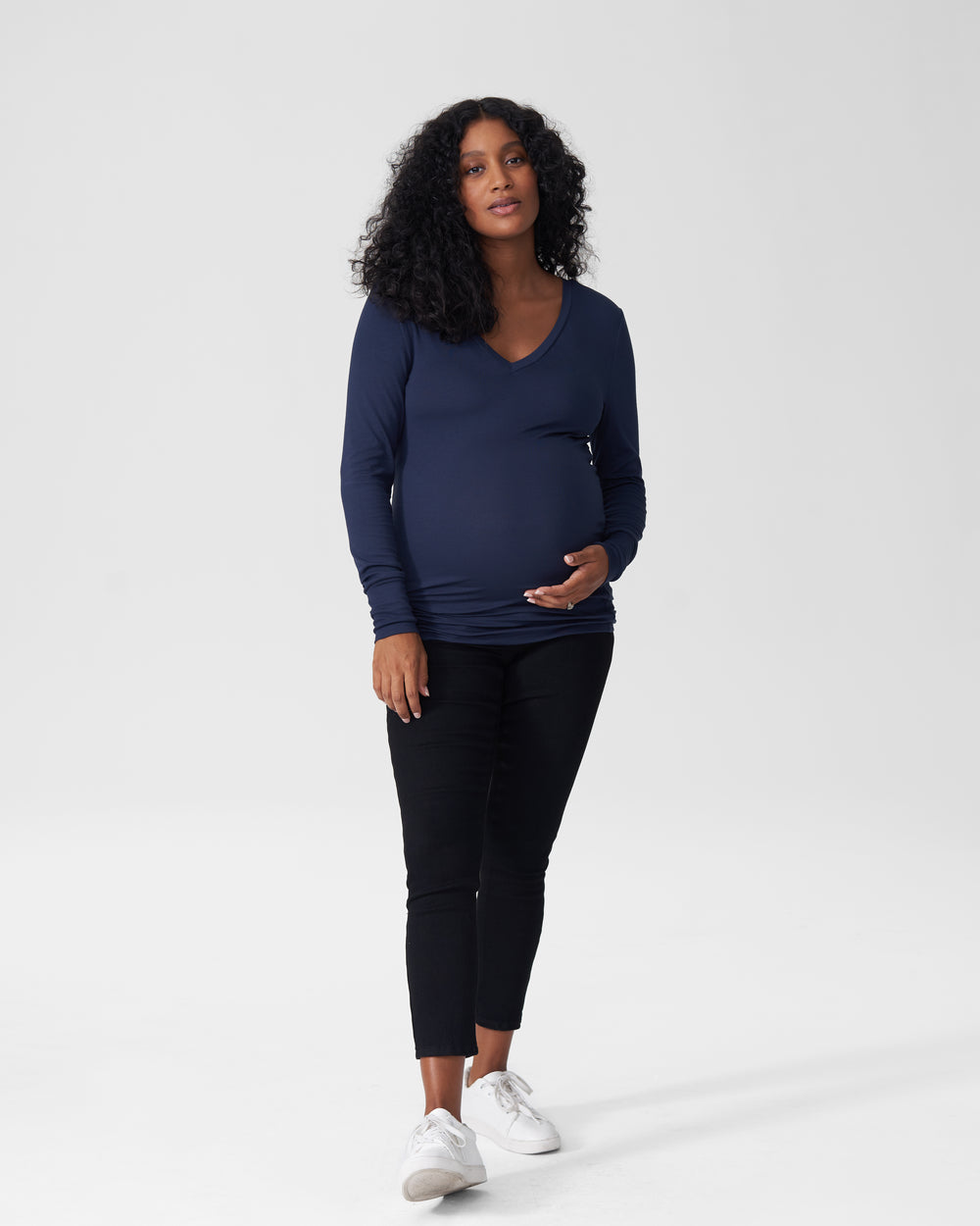Foundation Long Sleeve V Neck Tee Mom - Navy