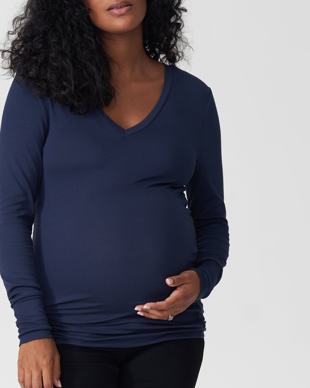 Foundation Long Sleeve V Neck Tee Mom - Navy
