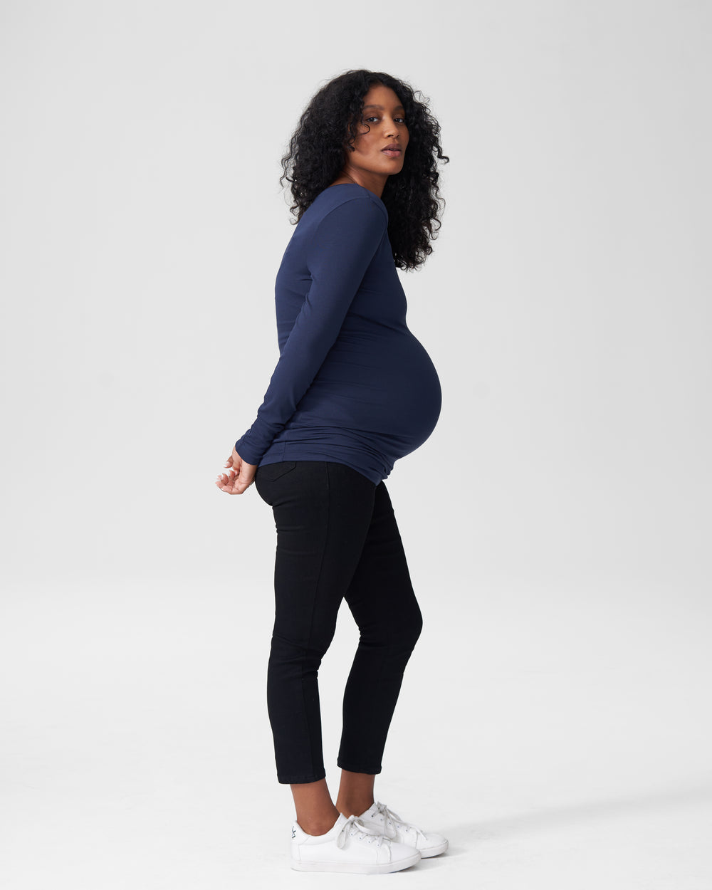 Foundation Long Sleeve V Neck Tee Mom - Navy