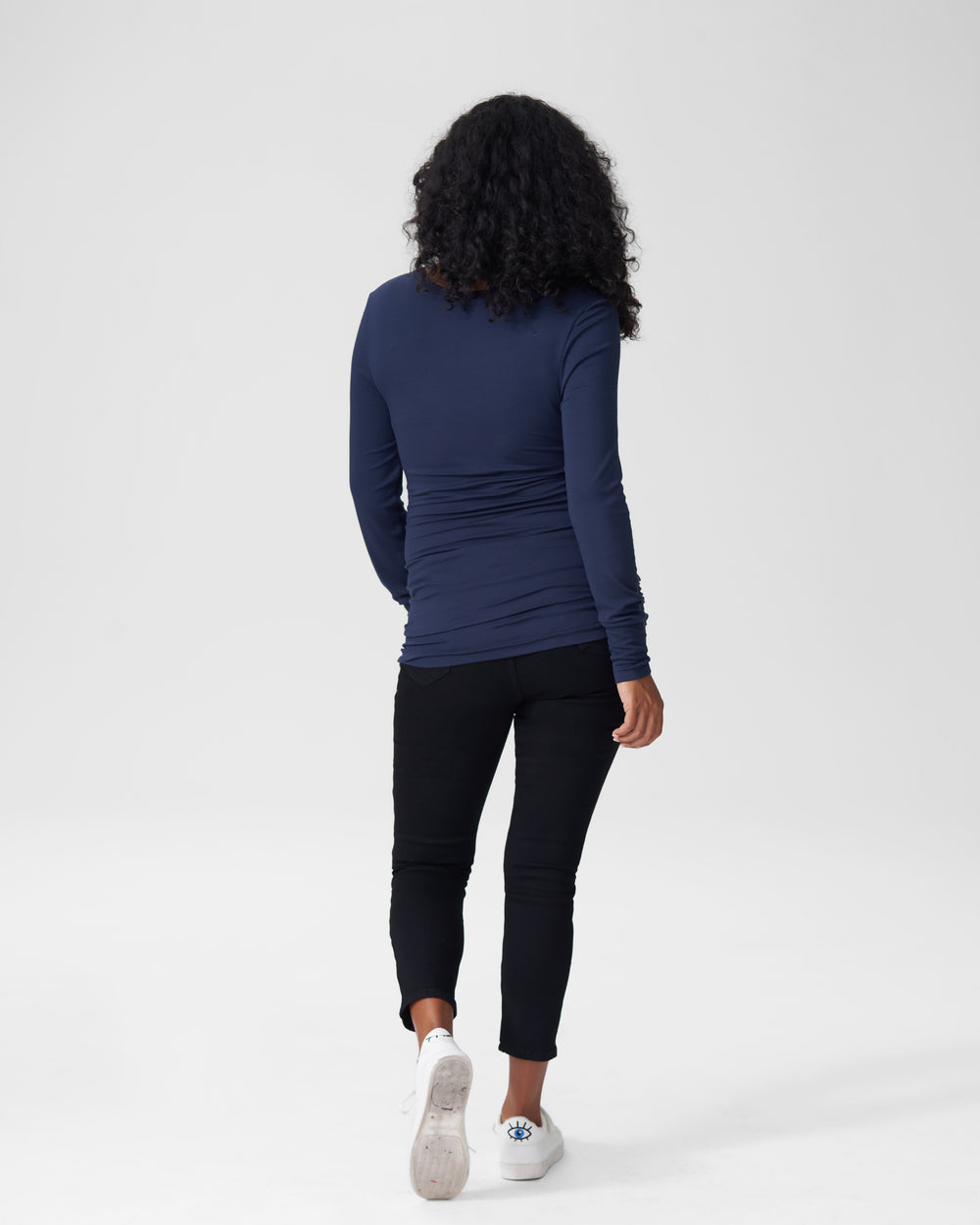Foundation Long Sleeve V Neck Tee Mom - Navy