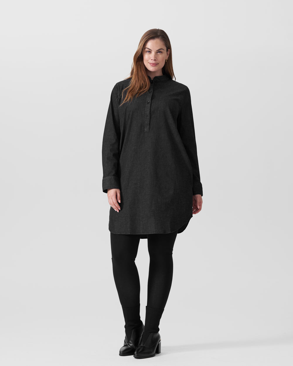 Hannah Stretch Cotton Chambray Shirtdress - Black