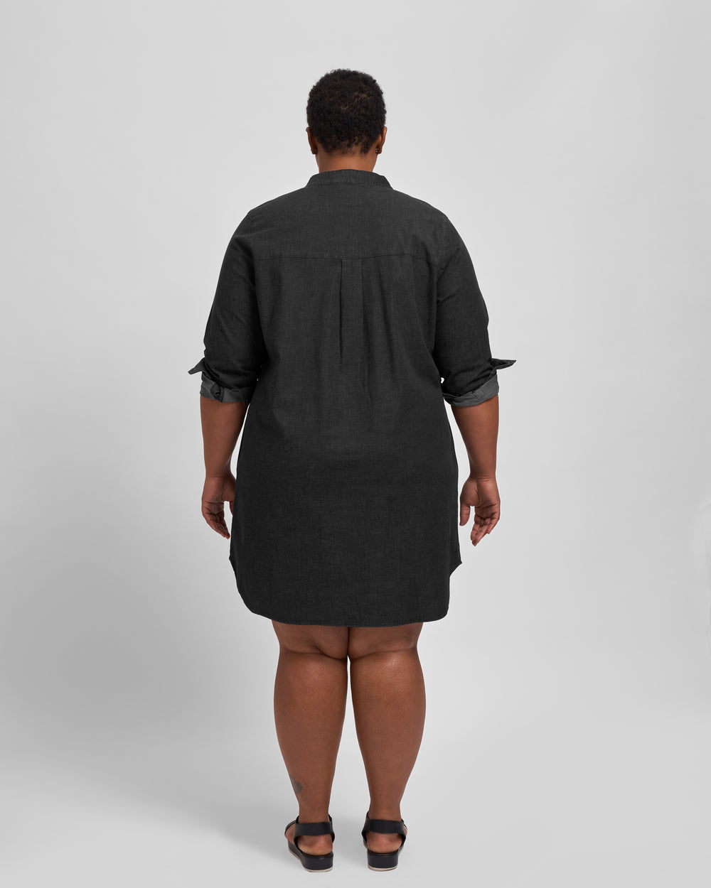 Hannah Stretch Cotton Chambray Shirtdress - Black